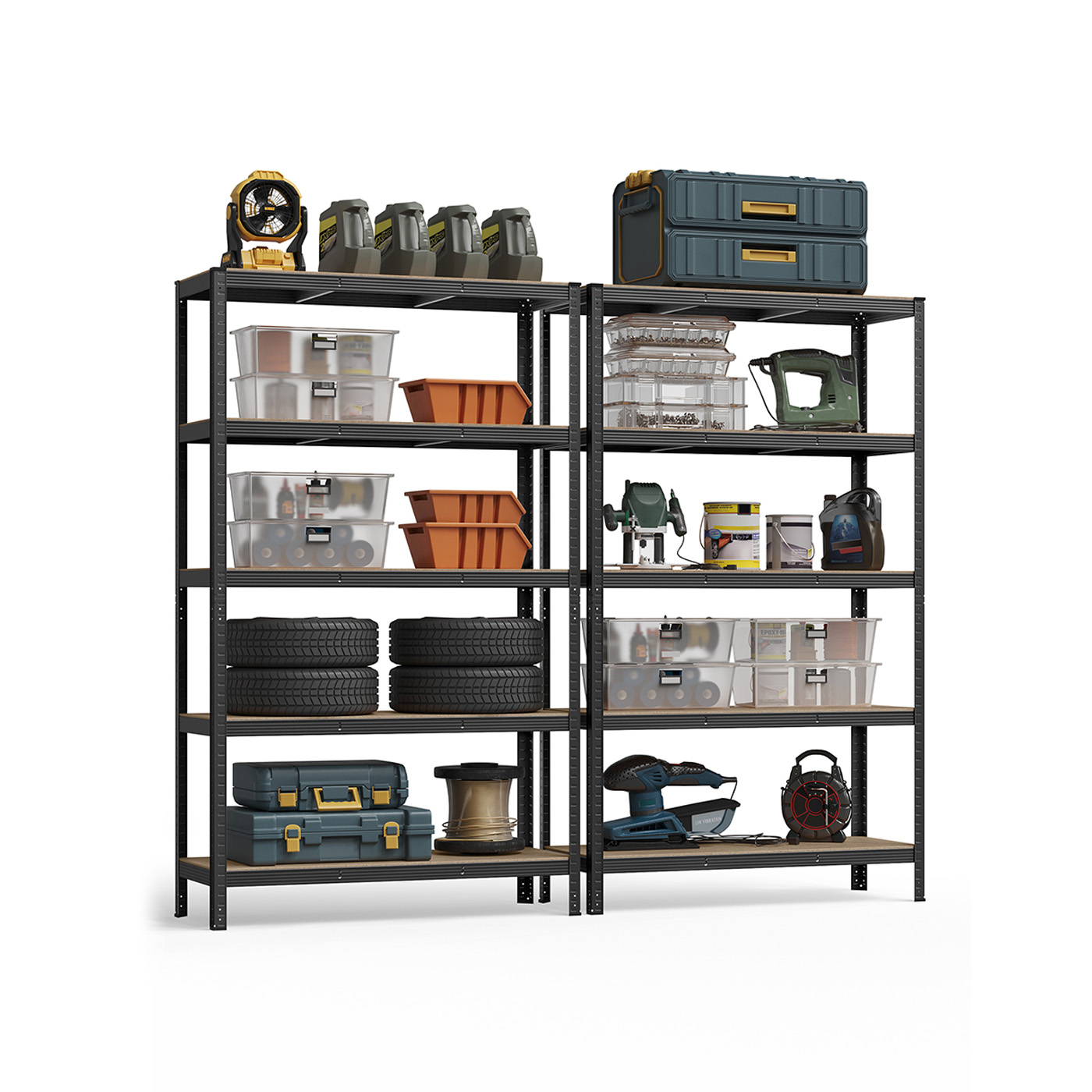 Shelving Unit - TARLIA 5 Tier Heavy Duty Steel Storage Unit with 750 kg Capacity - Black