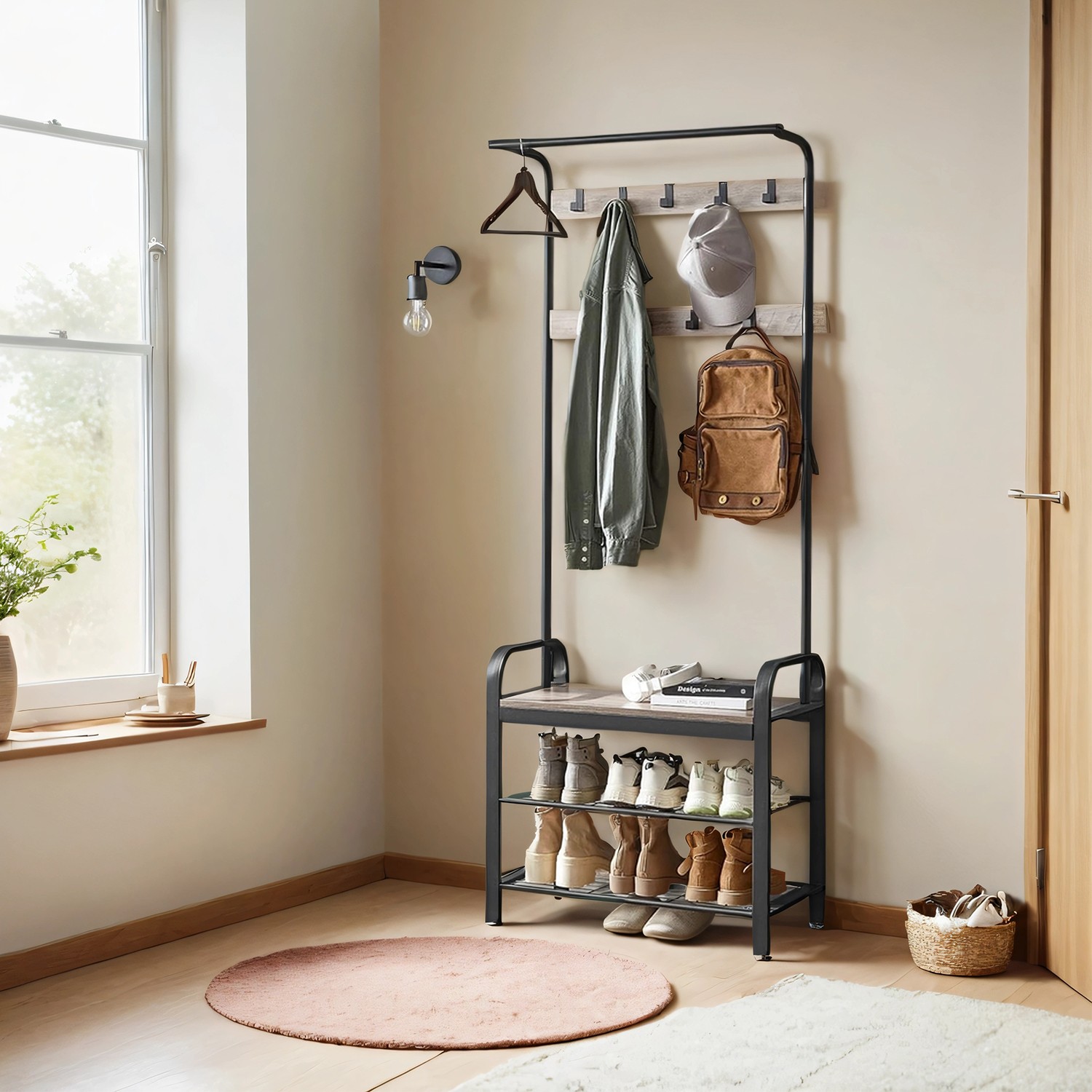 Coat Rack - TARVA 4-in-1 Shoe Storage Bench - Black