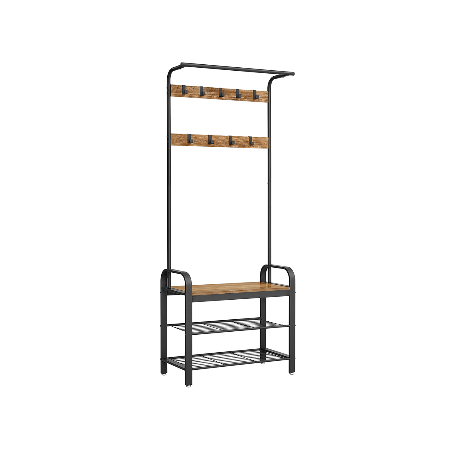 VASAGLE Coat Rack, Coat Stand with Shoe Storage Bench, 4-in-1 Design, with 9 Removable Hooks, a Clothes Rail, for Hallway, Entrance, 33.7 x 77 x 183 