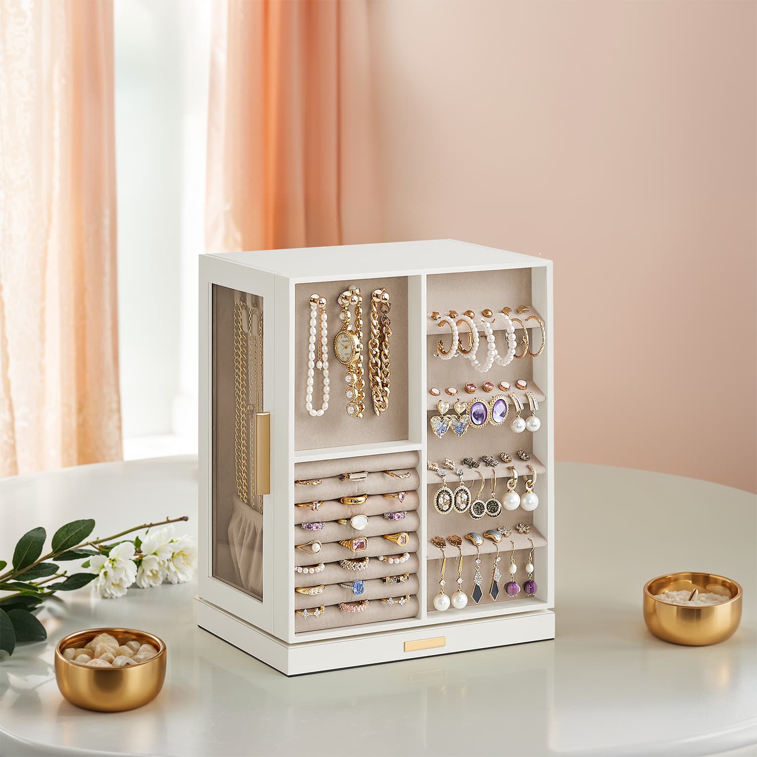 Jewelry Box - VERRIA Spin Rotating Organizer with 5 Drawer - White