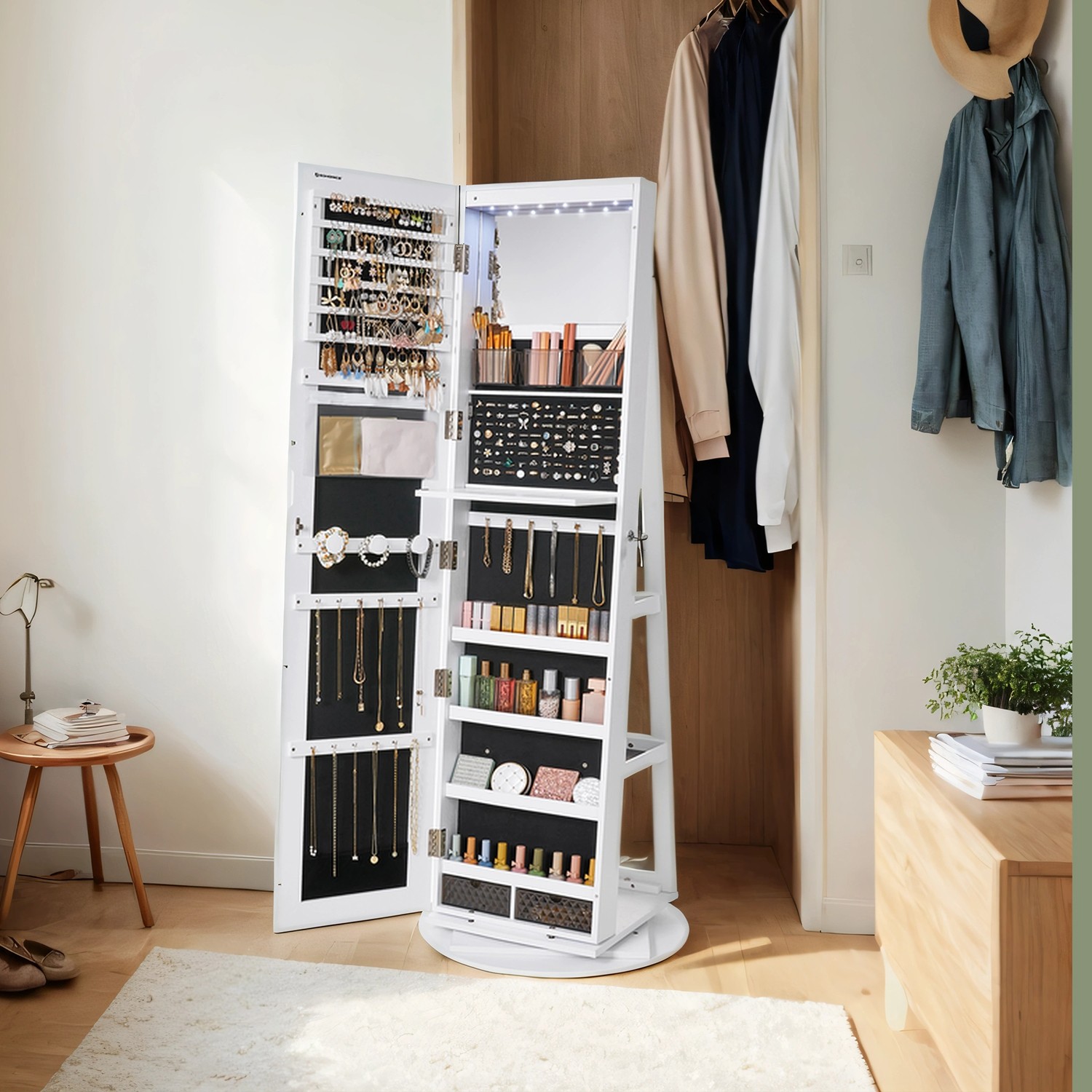 Jewellery Cabinet - VERRIA Swivel Lockable Mirror Organizer Frameless Full Length - Black