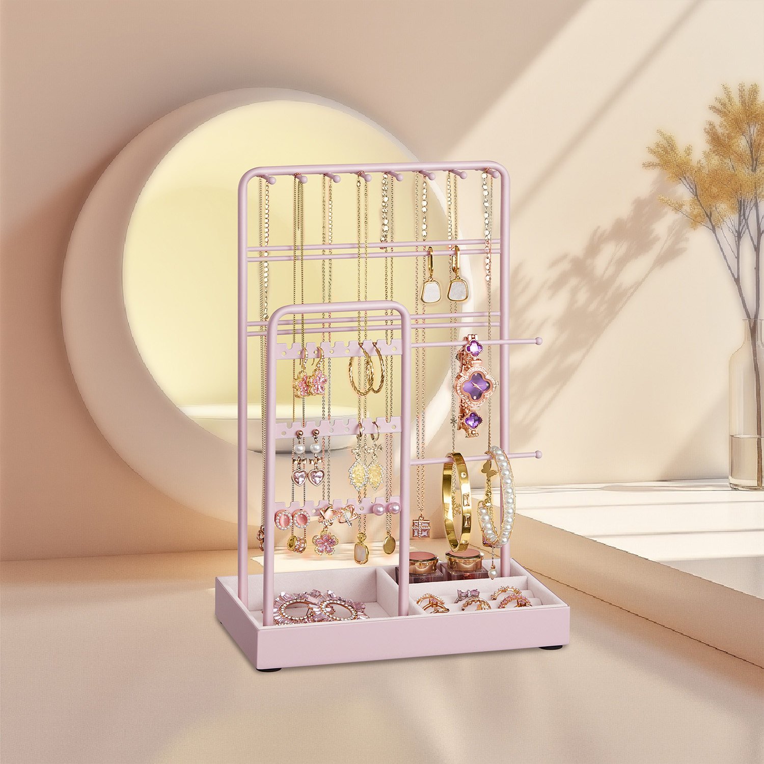 Jewellery Stand - VERRIA Display Holder Velvet Tray Earrings Bracelet - Jelly Pink