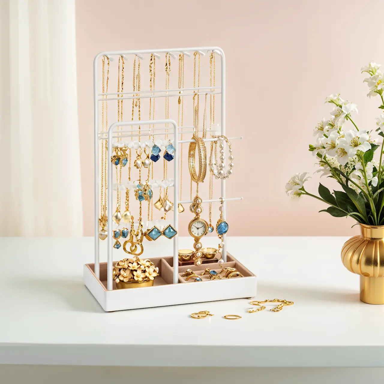 Jewellery Stand - VERRIA Display Holder Metal Frame - White