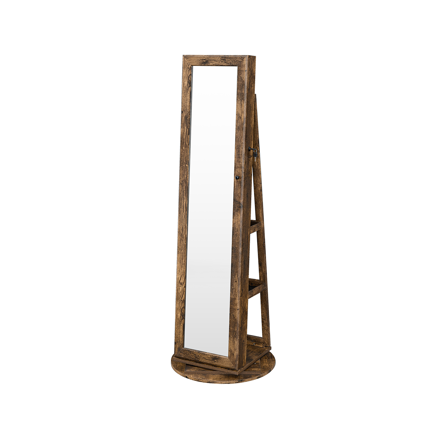Jewellery Cabinet - VERRAE Full-Length Mirror Organizer Spin Swivel - Camel Brown