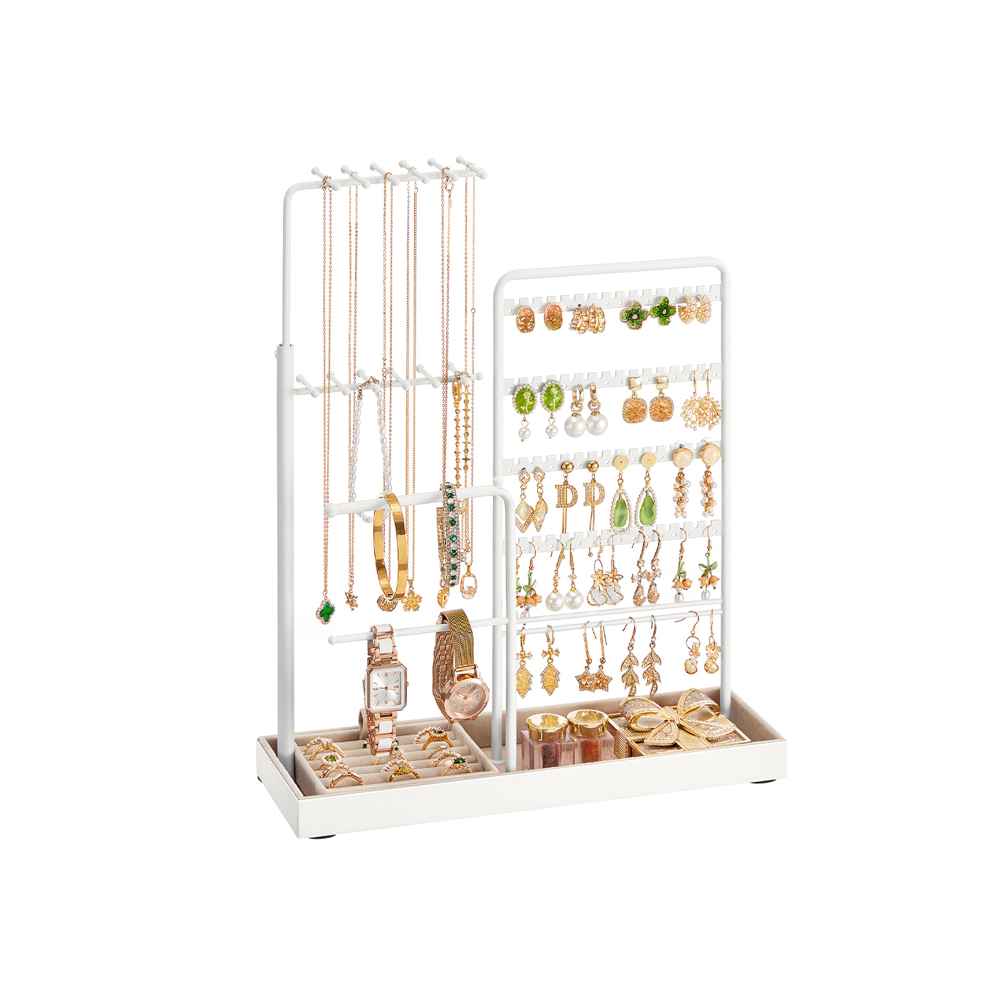 Jewellery Organizer - AVOLIA Metal Frame Adjustable Velvet Stand - White