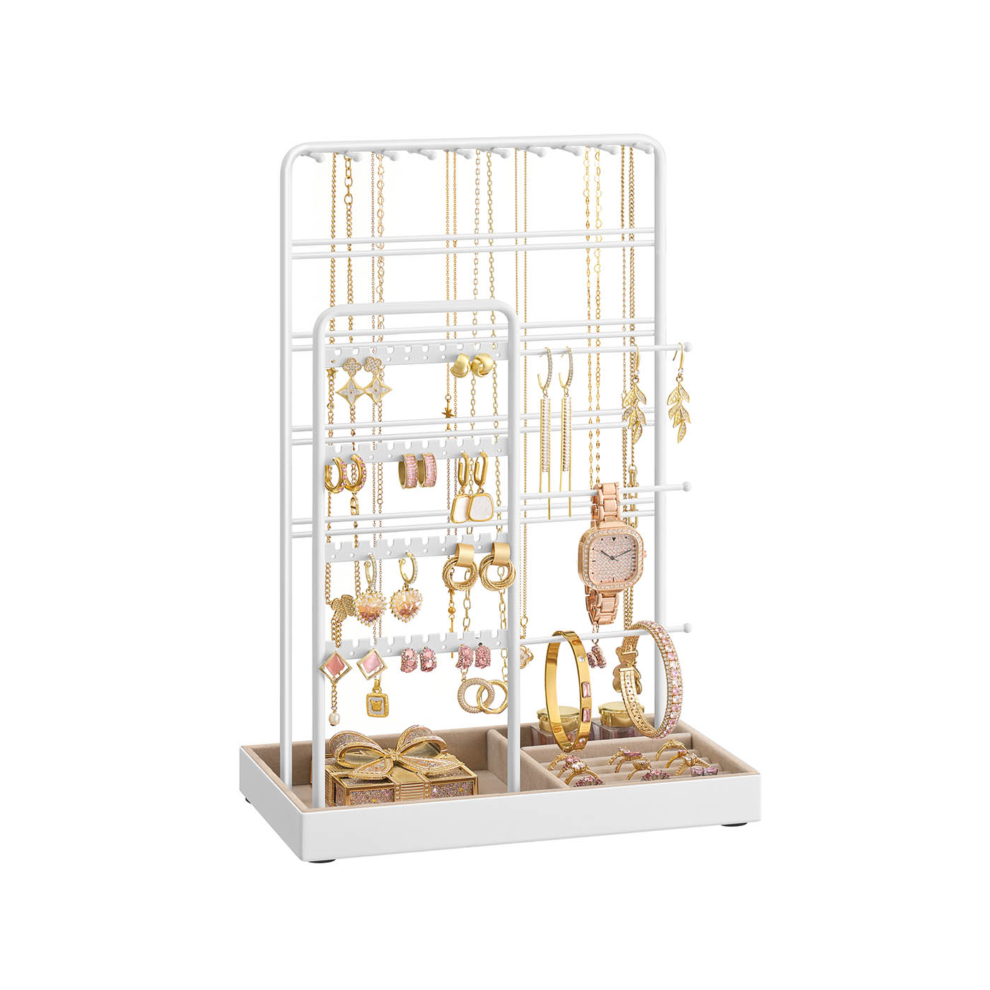 Jewellery Stand - AVOLIA Metal Frame Velvet Tray - Matte White