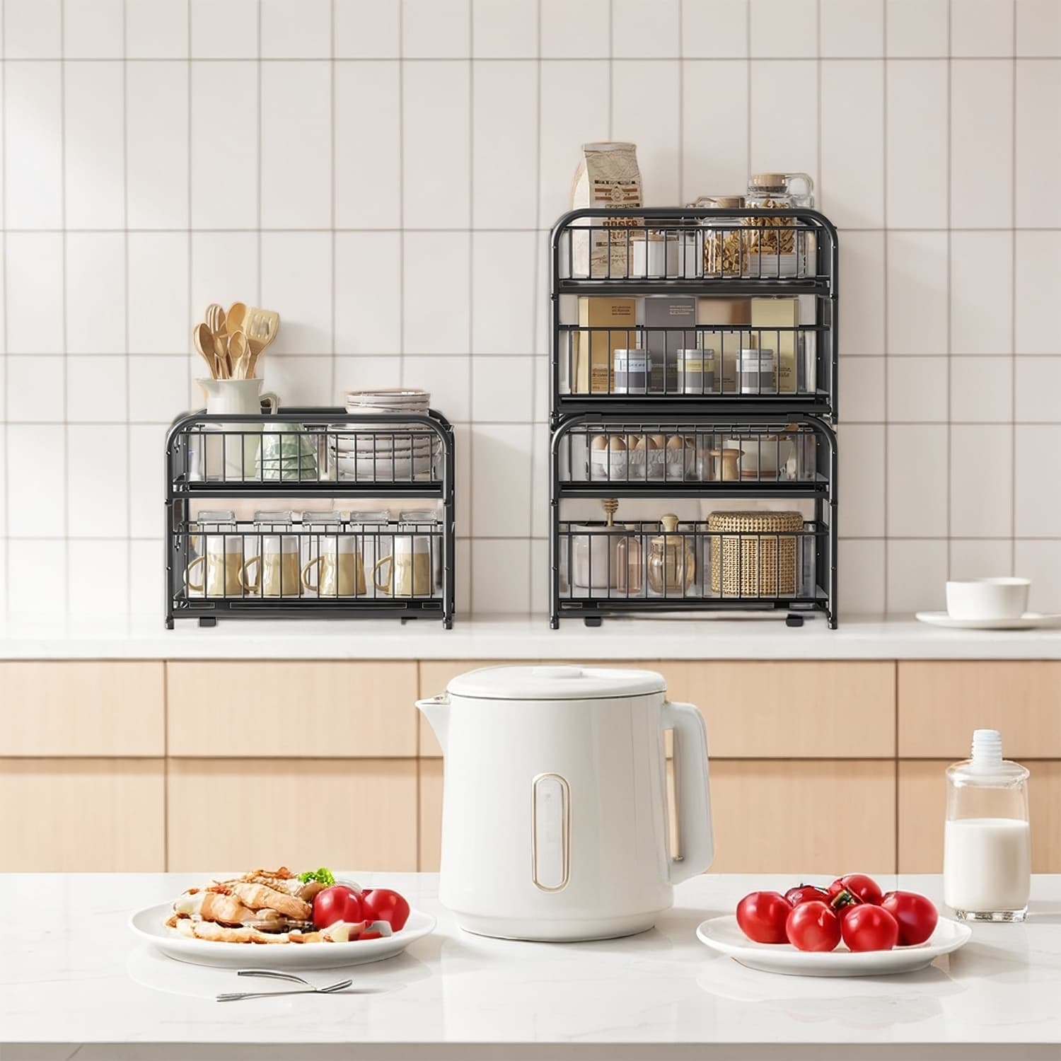 Under Sink Organizer - FINTTO 2 Tier Sliding Baskets - Black