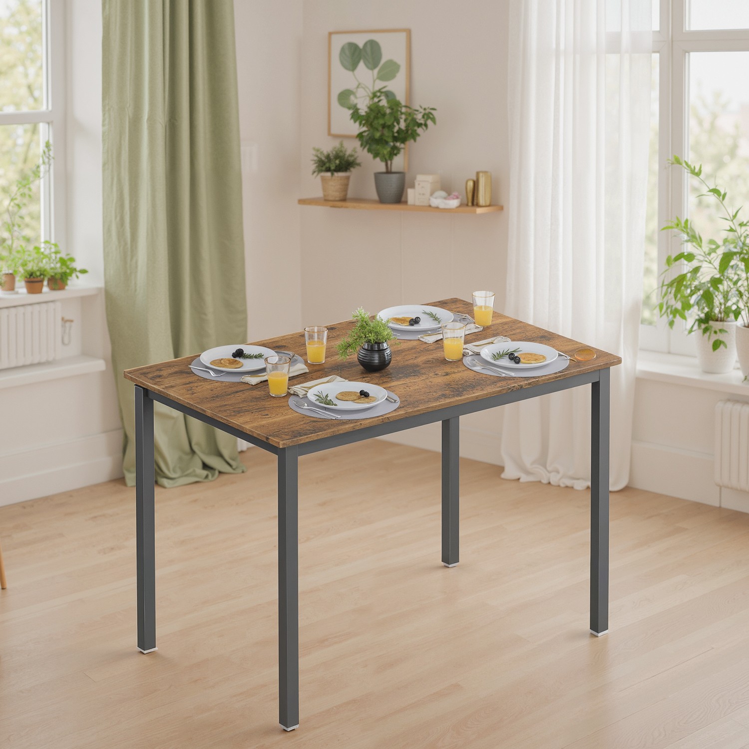 Dining Table - FINTTO Rustic Kitchen Table for 4 People - Black