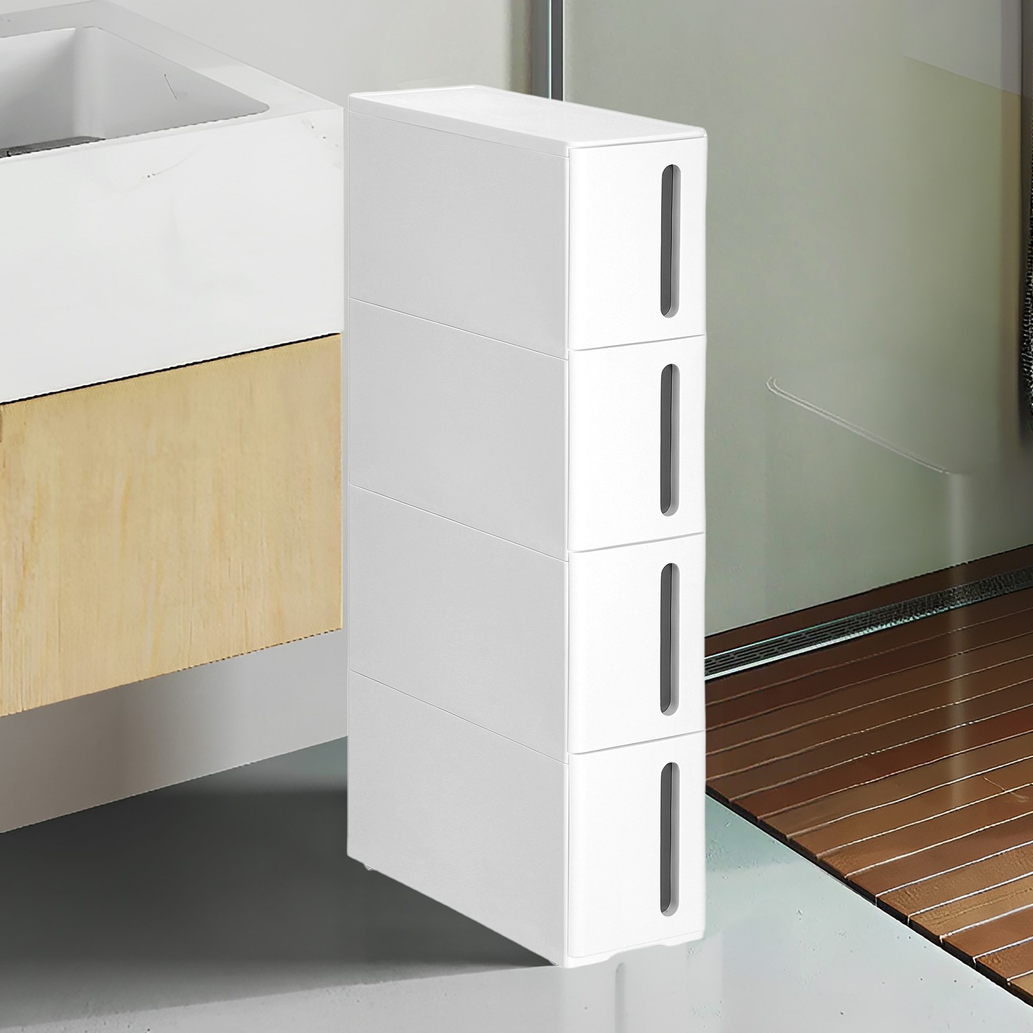 Storage Trolley - FINTTO Narrow Cabinet 4 Drawers Wheels - Grey