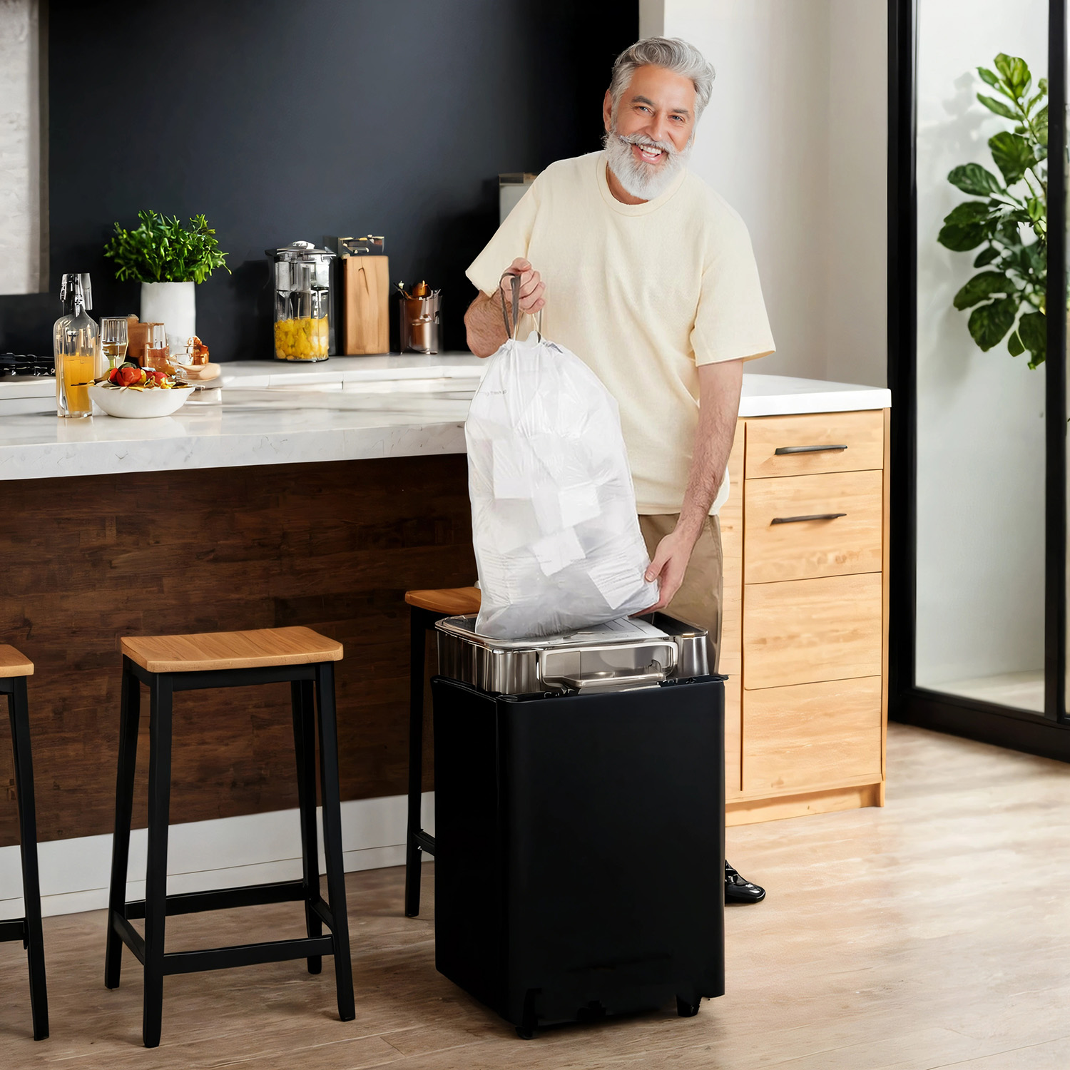 Trash Bags - FINTTO Drawstring Bin Bags Kitchen 15-20L Capacity Rustic Brown
