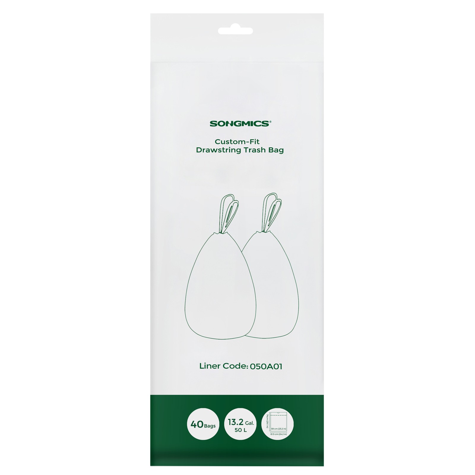 CANOTA Drawstring Bin Bags for 50L Kitchen Bins - White