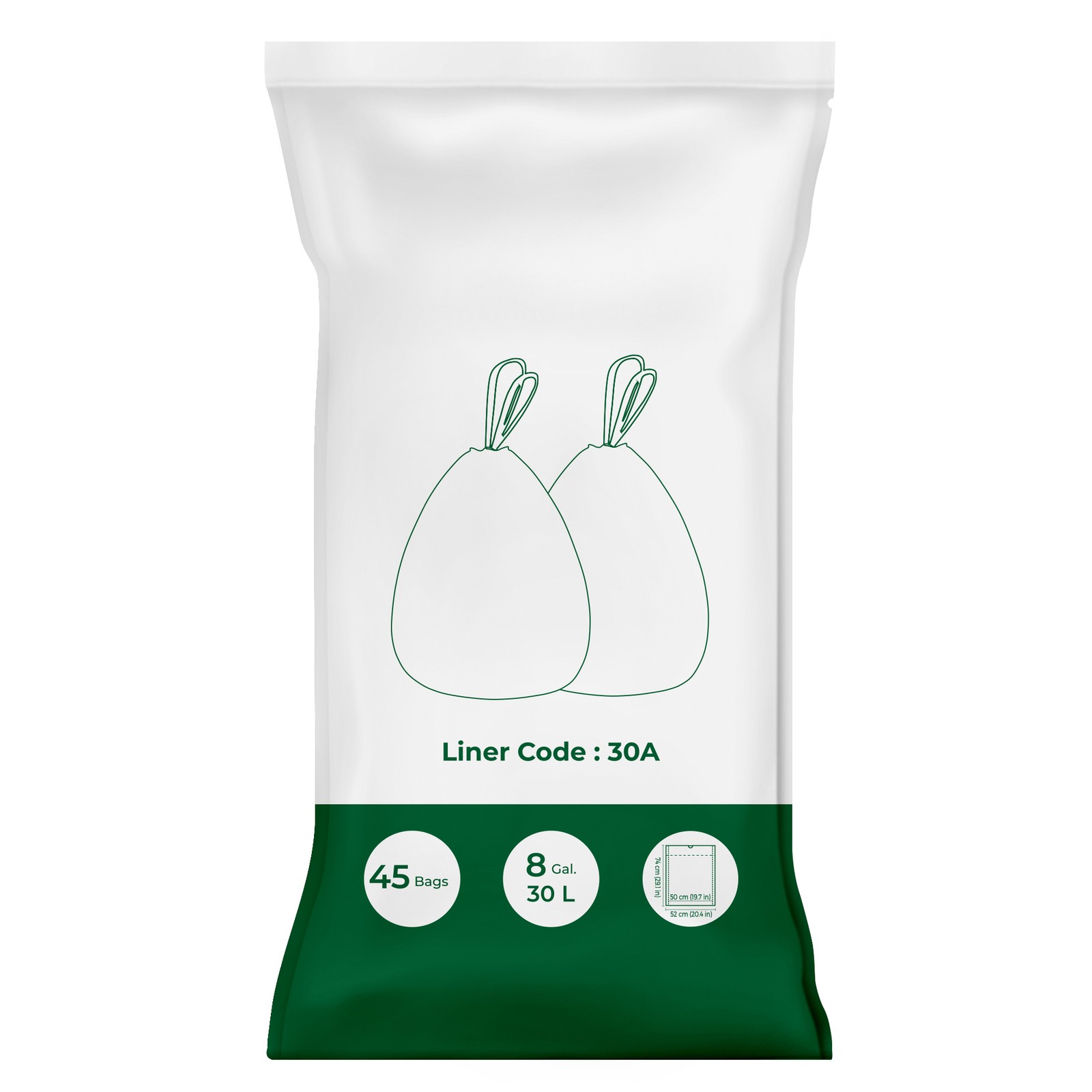 CATUCO Drawstring Bin Bags for 30L Kitchen Bins - White - 1 Roll