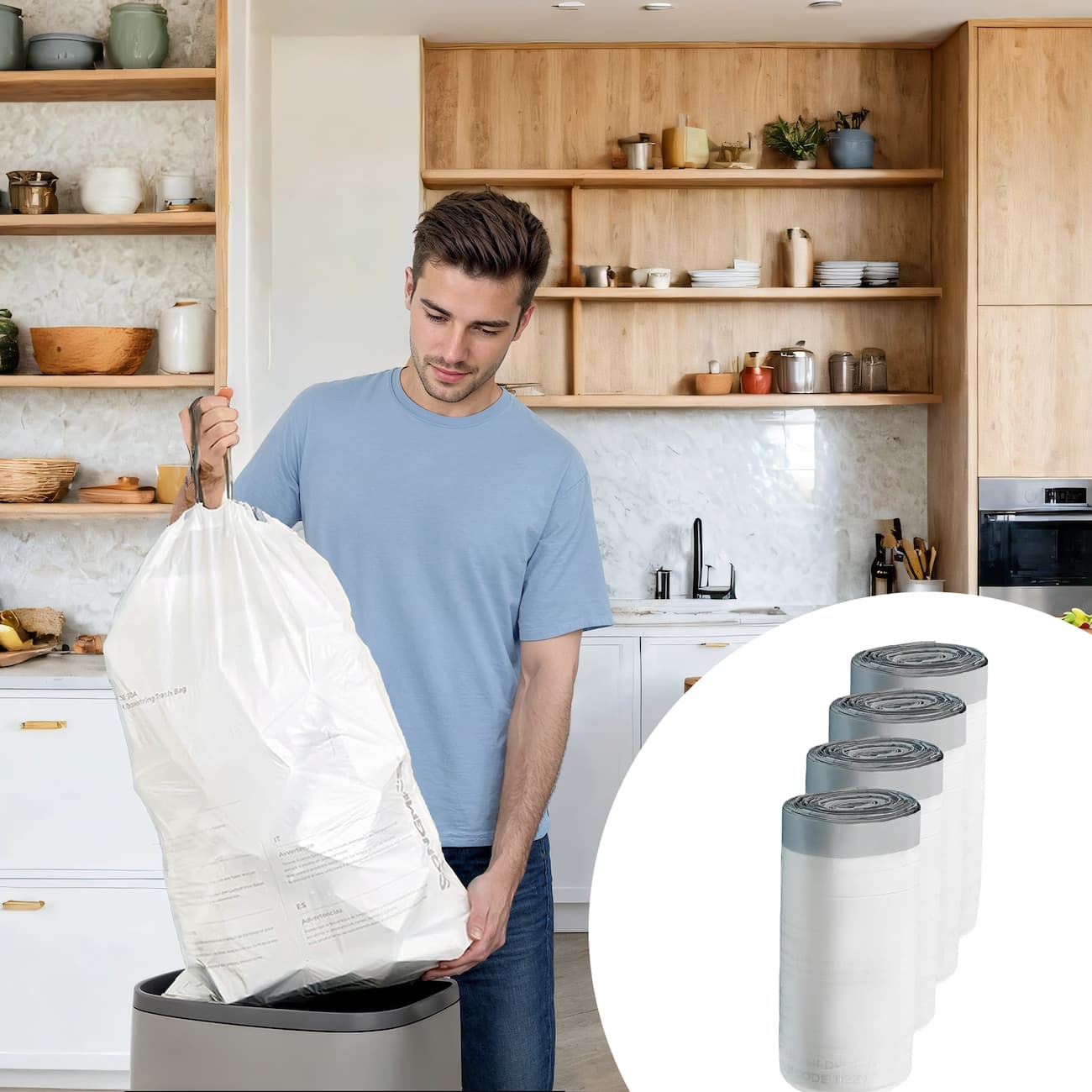 Trash Bags - FINTTO SONGMICS Pre-Separated Drawstring Bags for 30L Trash Can 4 Rolls - White