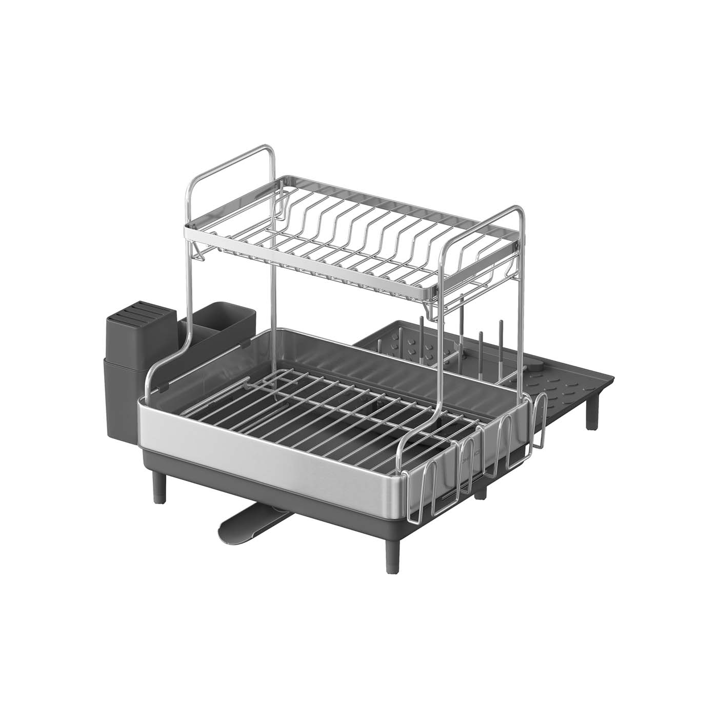 FENWELL Dish Drainer Kitchen Utensil Racks - Silver and Grey
