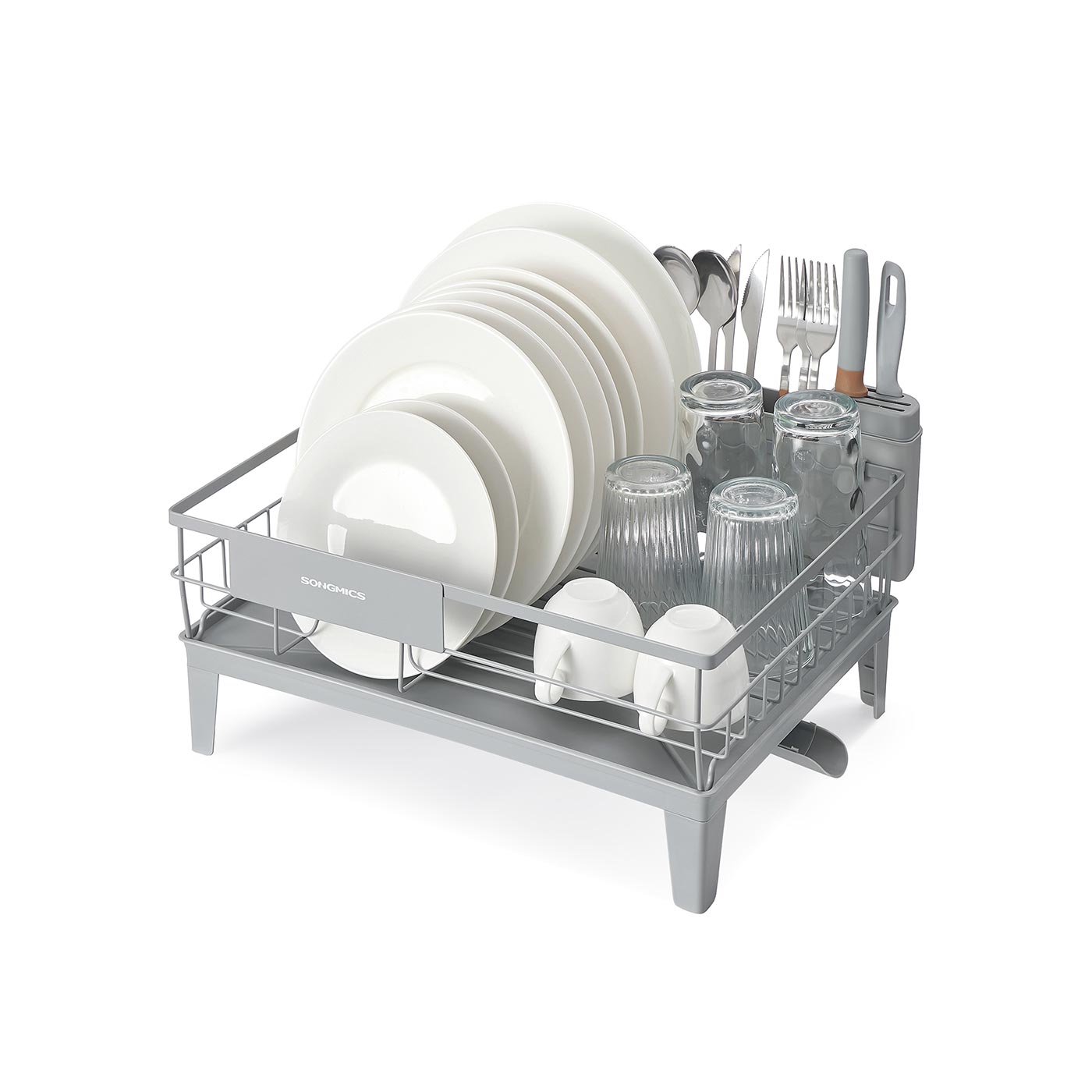 Dish Drying Rack - ASTNZA Spin Rotatable Extendable Spout - Dove Grey