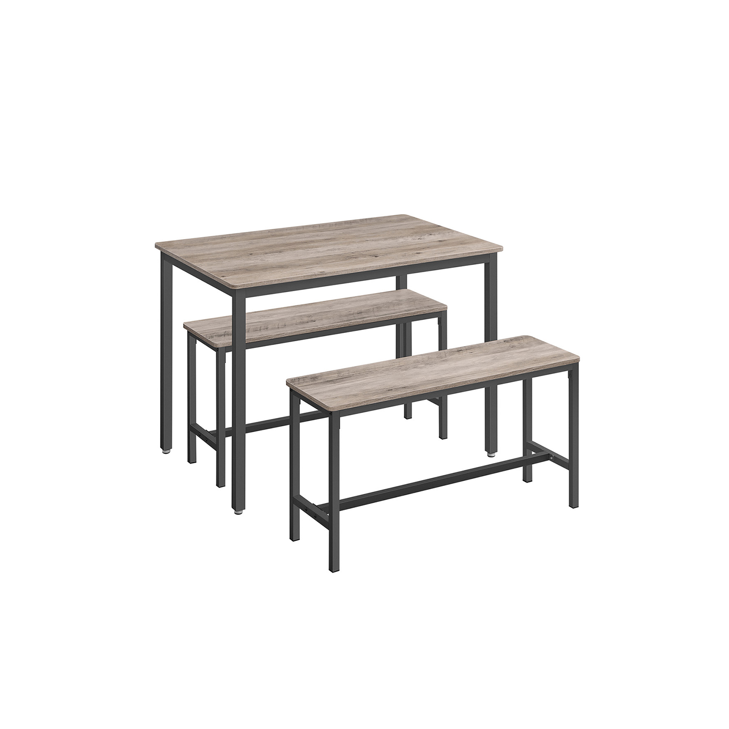 Dining Table Set - ORARO Frosted Grey Dining Set with 2 Benches - Frosted Grey