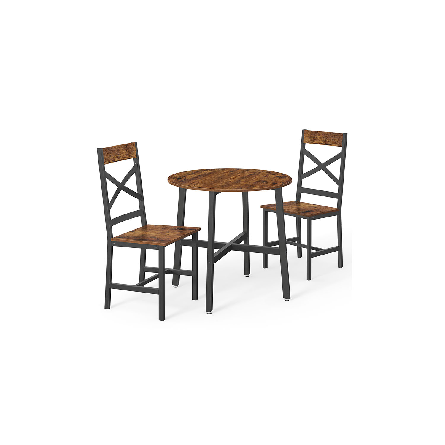 Dining Set - ORARO Round Table with 2 Chairs Kitchen Seating - Brown