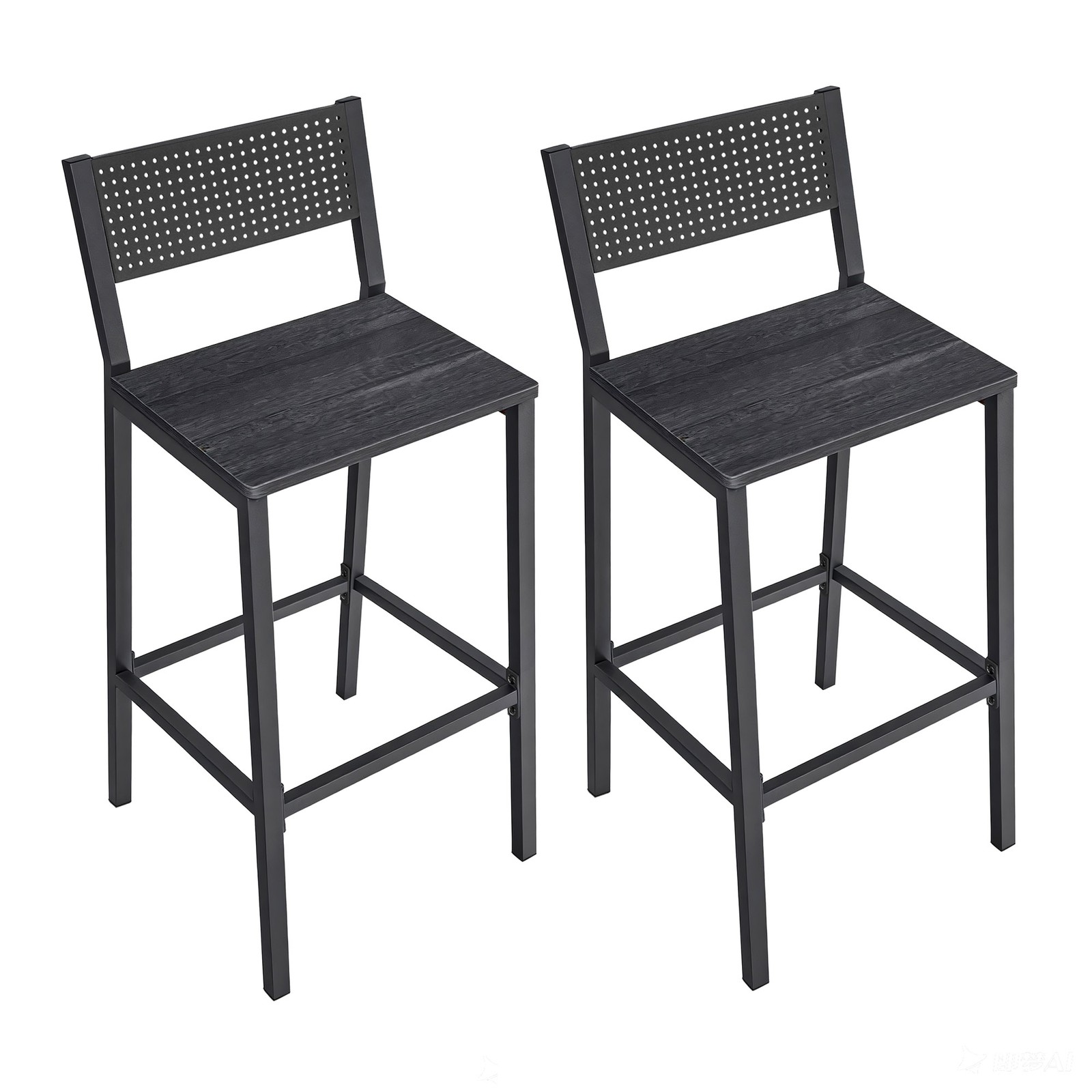 CHLULI Set of 2 Industrial Bar Stools - Grey and Black