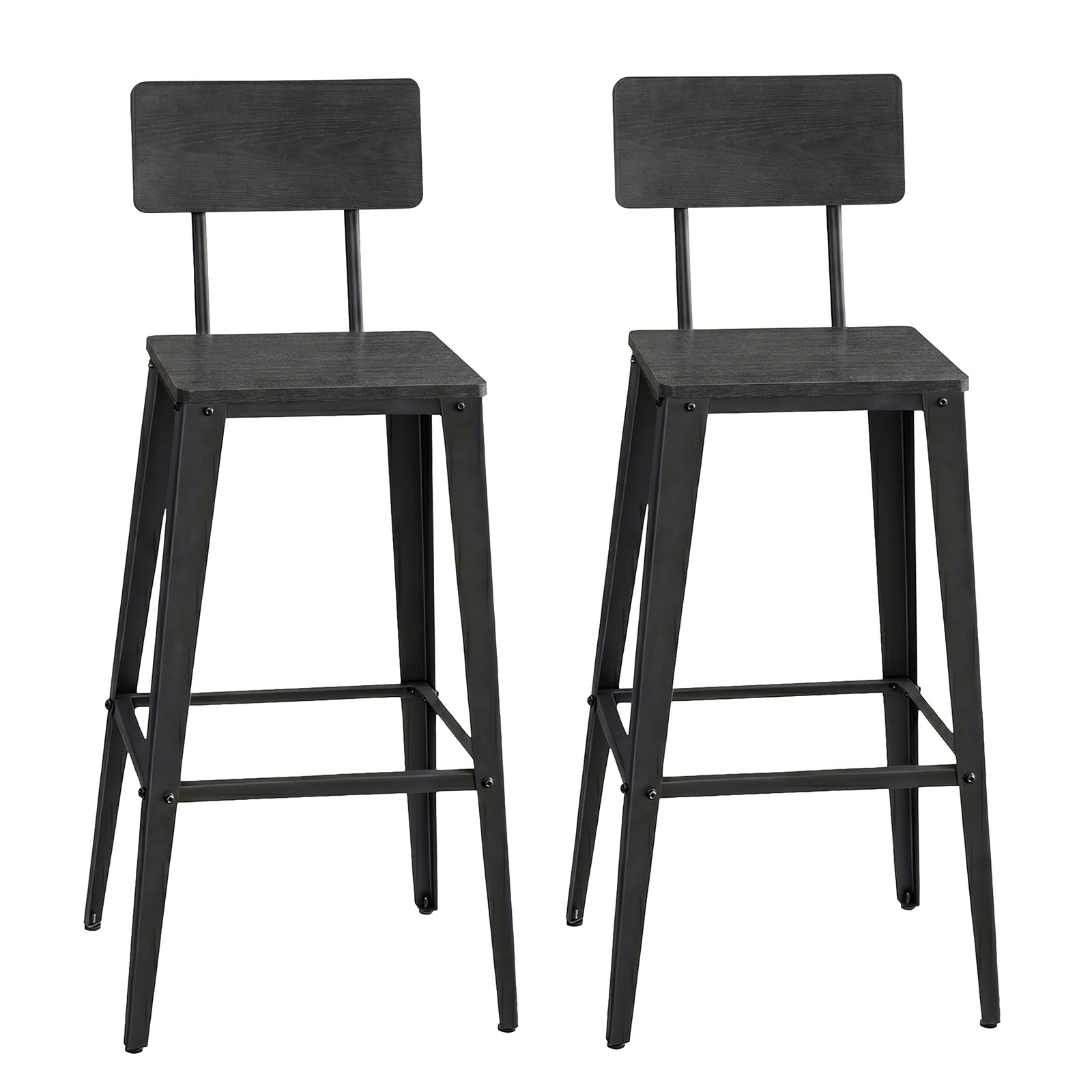 CHREPU Set of 2 Bar Stools with Backrests - Black