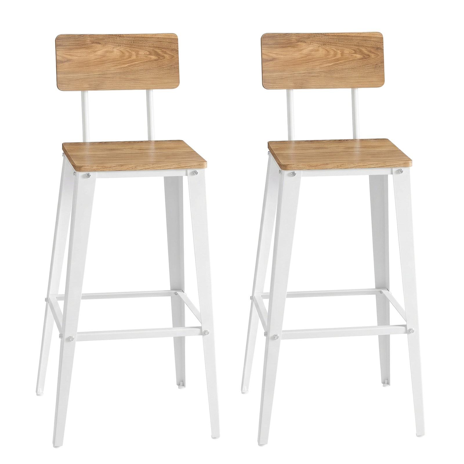 CHREPU Set of 2 Bar Stools with Backrests - Brown and White