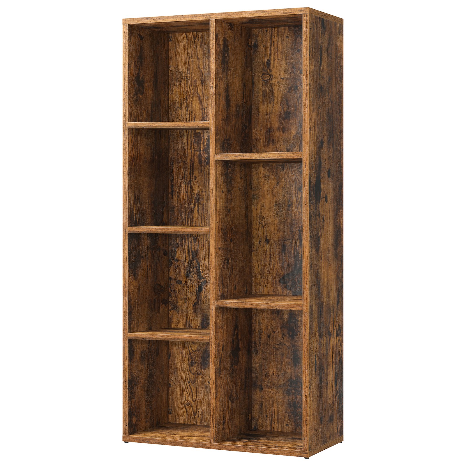 CLLYMY 7 Compartment Bookcase - Rustic Brown