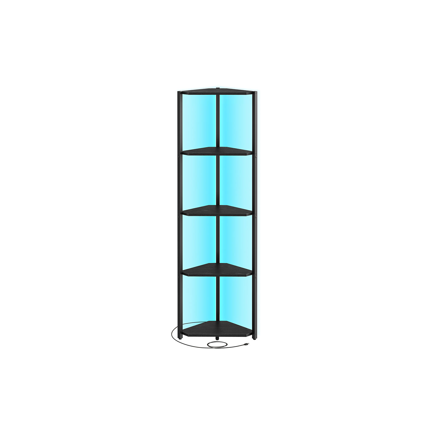 FOXDENN 5 Tier Corner Bookcase with Adjustable LED Lights - Black