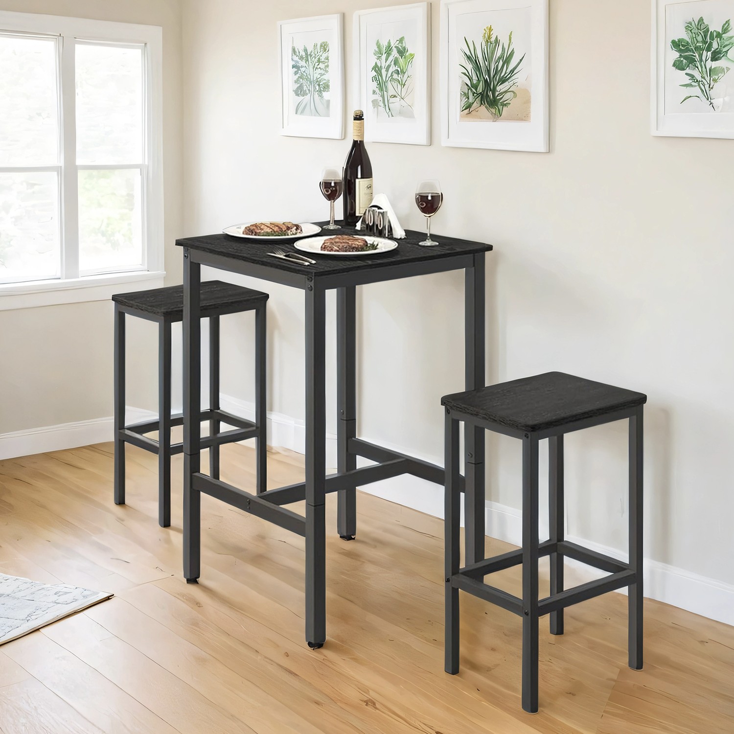 Bar Table - VERRA Tall Kitchen Dining Bar Table with Sturdy Metal Legs - Black