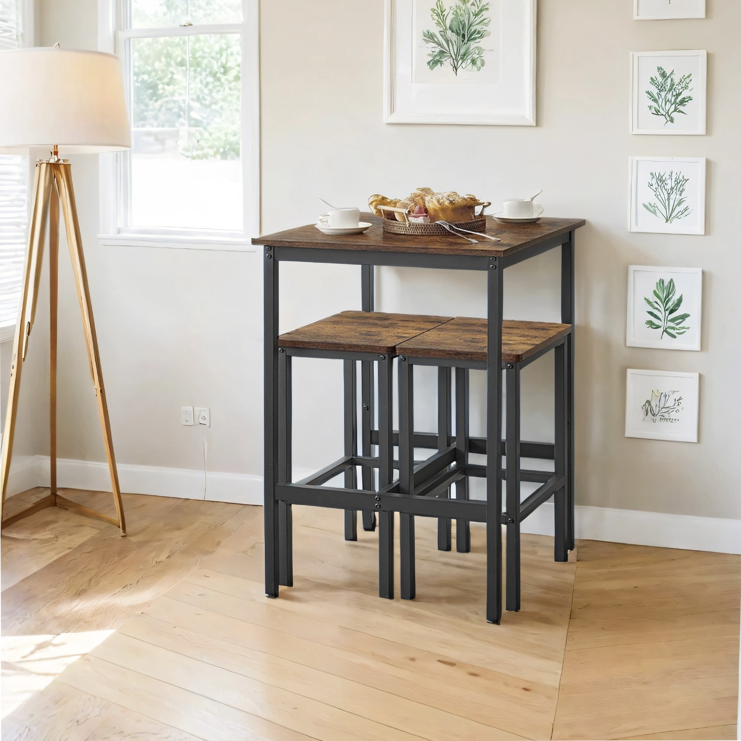 Bar Table - VERRA Kitchen Dining Bar Table with Oak Effect Top - Brown