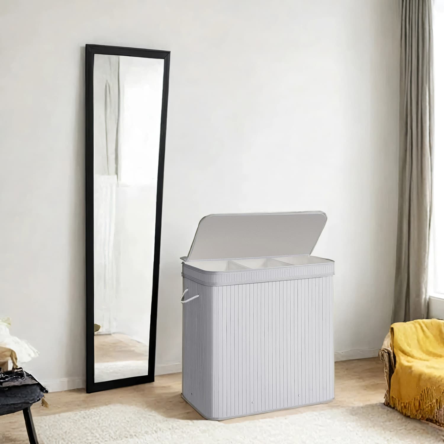 Laundry Basket - VERRA Bamboo with Lid Removable and Machine Washable 62cm - Grey