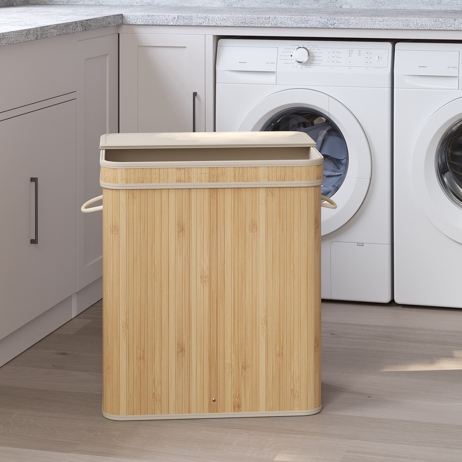 Laundry Basket - VERRA Bamboo with Lid Removable Oak - Beige