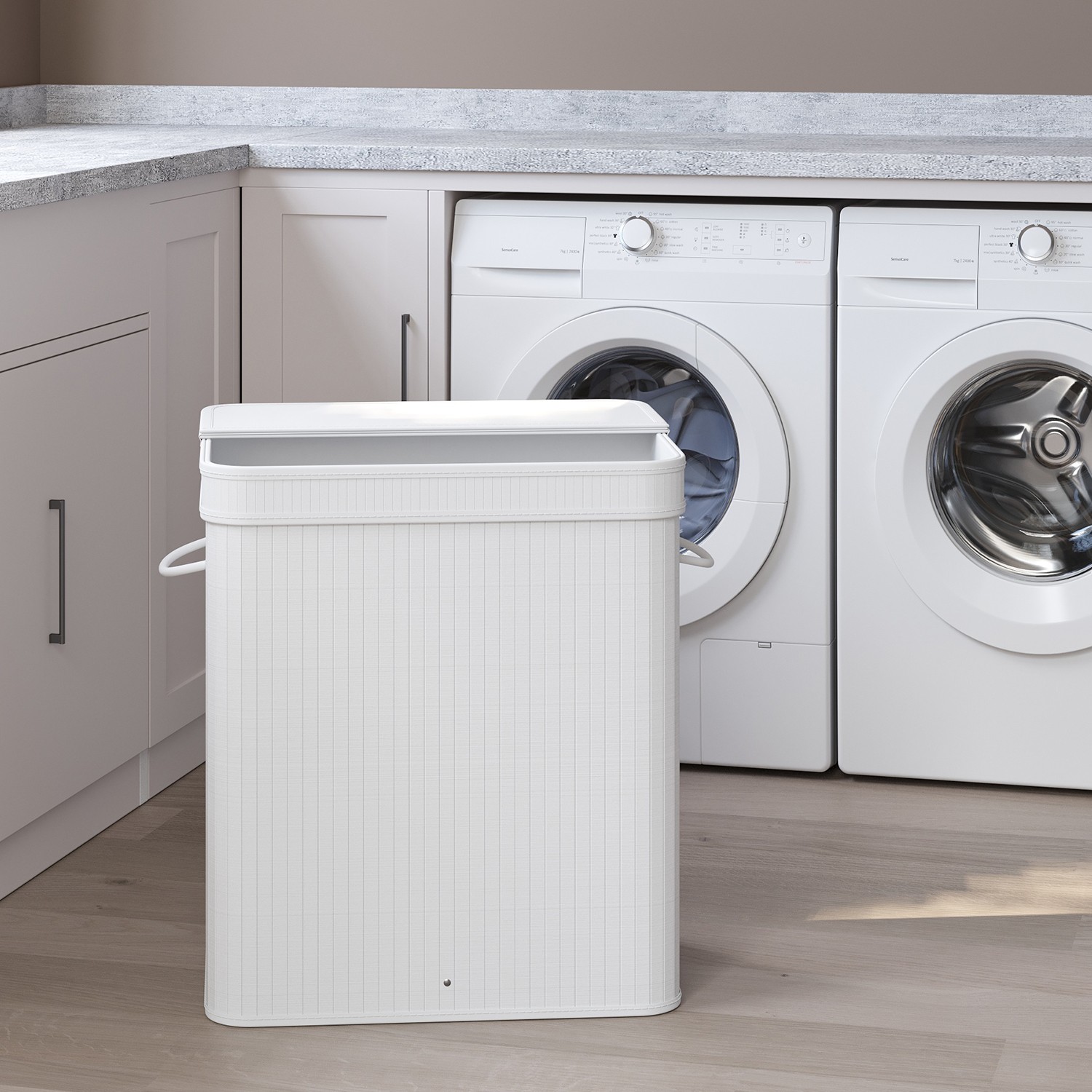 Laundry Basket - VERRA Bamboo with Lid Removable - White