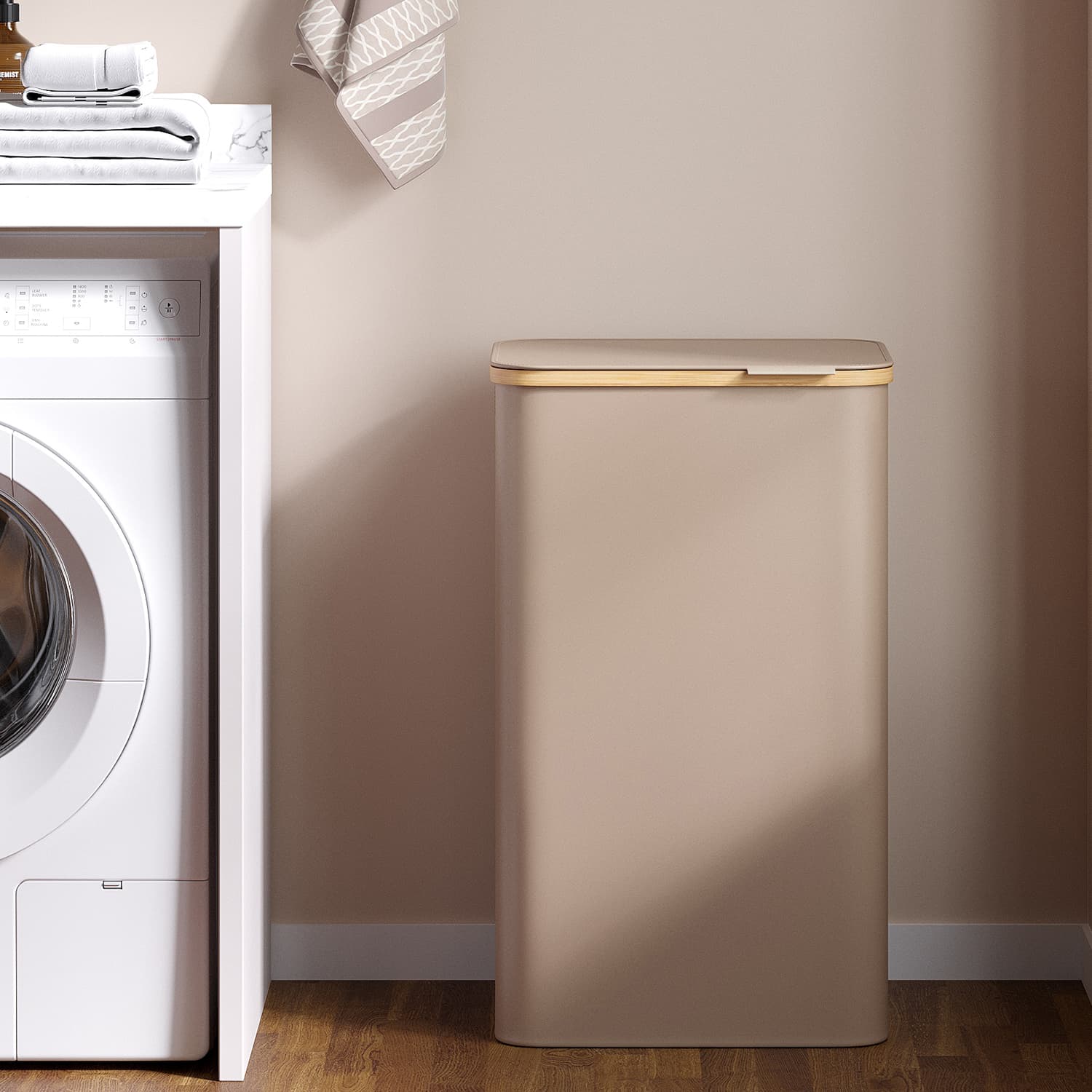 Laundry Hamper - VERRA Large Basket with Lid 90L Natural Weave - Natural