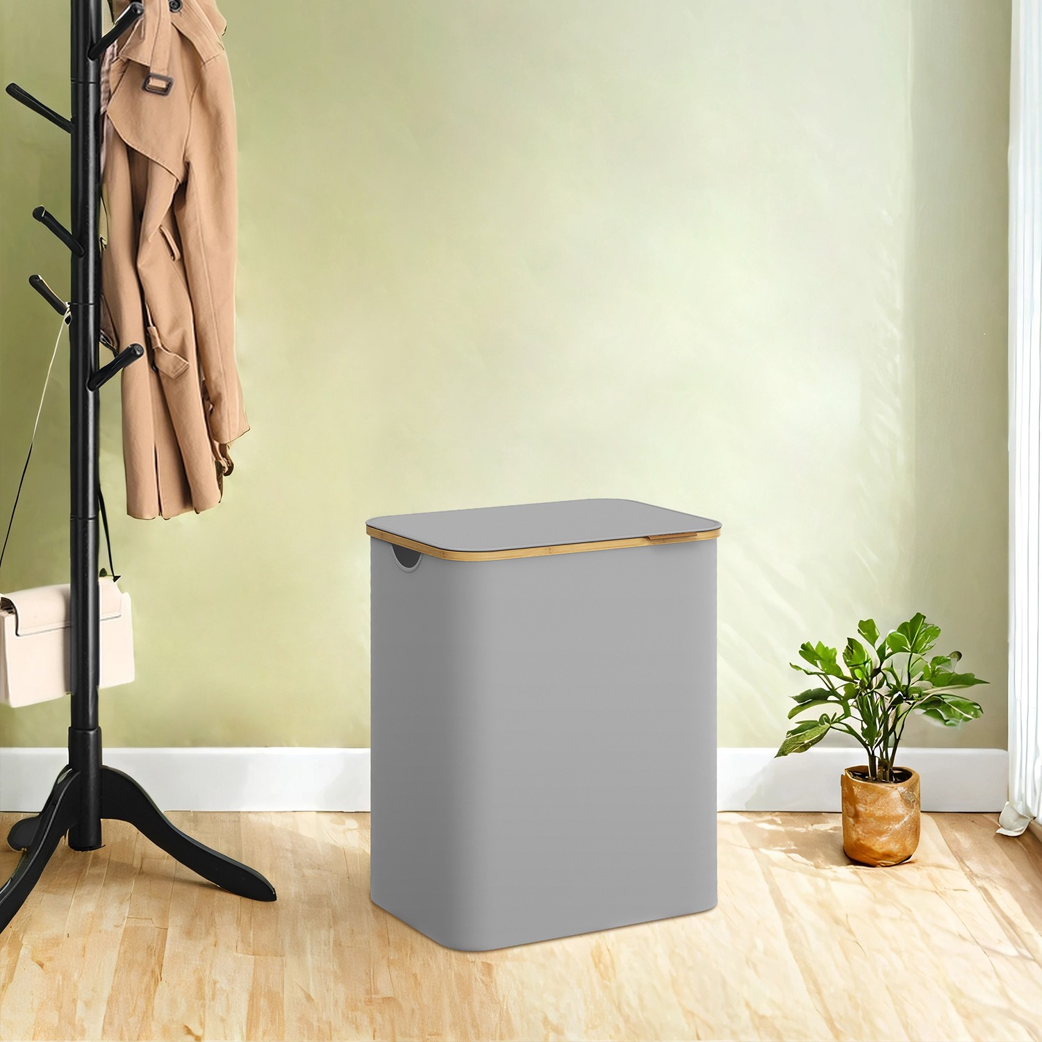 Laundry Basket - VERRA 2-Section Large Hamper with Lid 130L - Grey