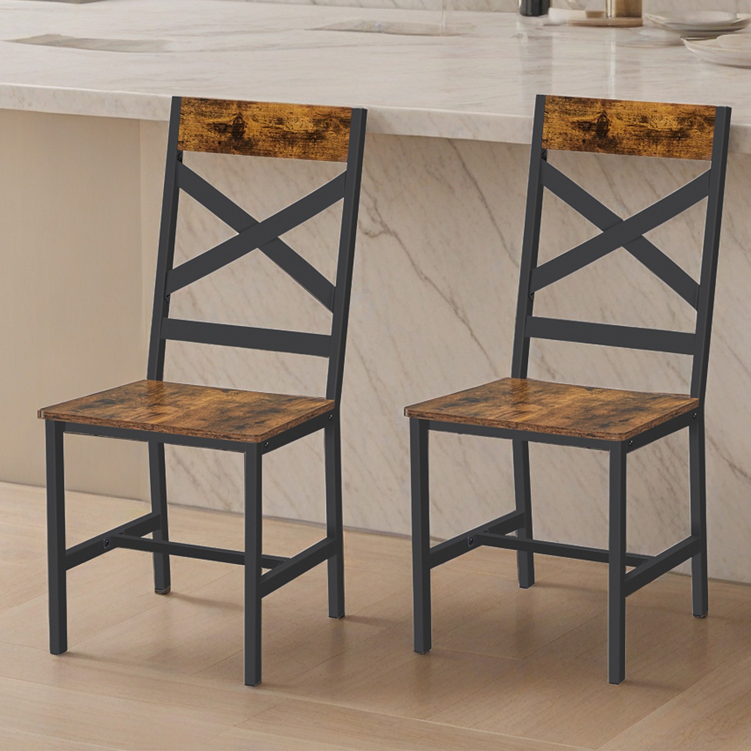 Dining Chairs - VERRA Rustic Accent Chairs with Steel Frame - Rustic Brown