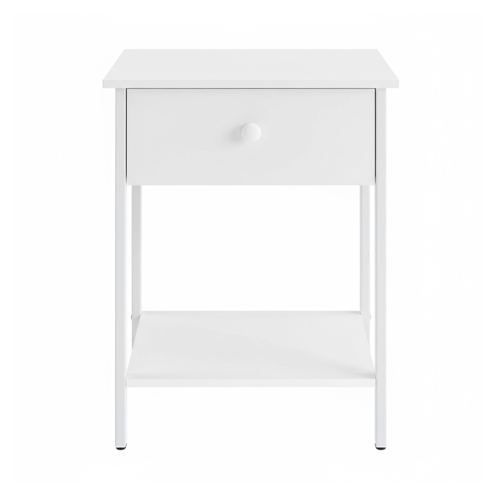 GLOVIN Bedside Table with Drawer Stell Frame - White