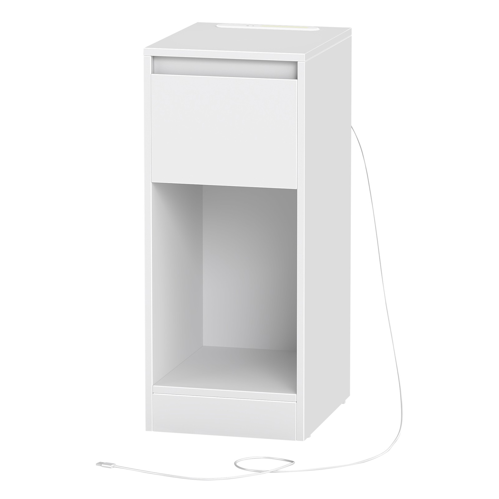 GLOVIN Bedside Table with Power Outlets and LED Light - White