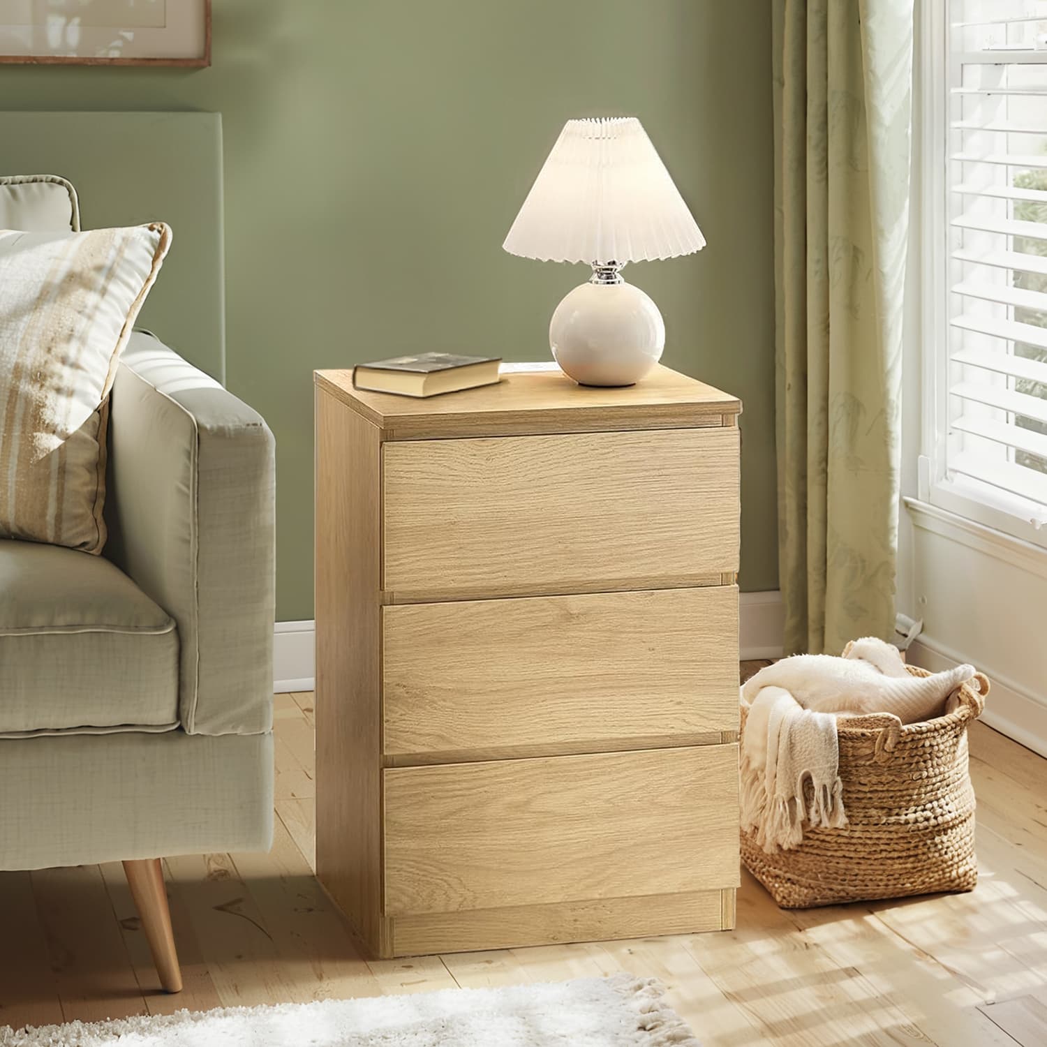 Nightstand - VERRA Charging Station 3 Drawer - Golden Oak