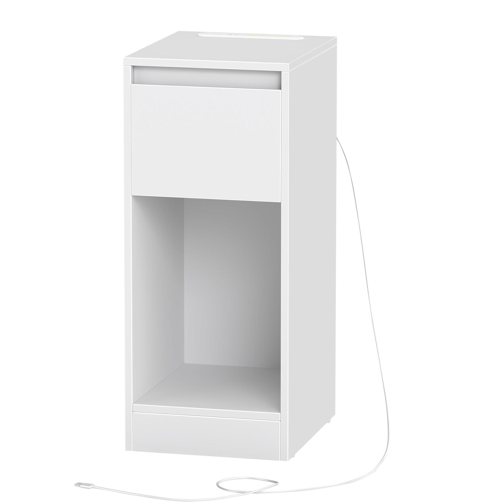 GLOVIN Bedside Table with Power Outlets and LED Light Set of 2 - White