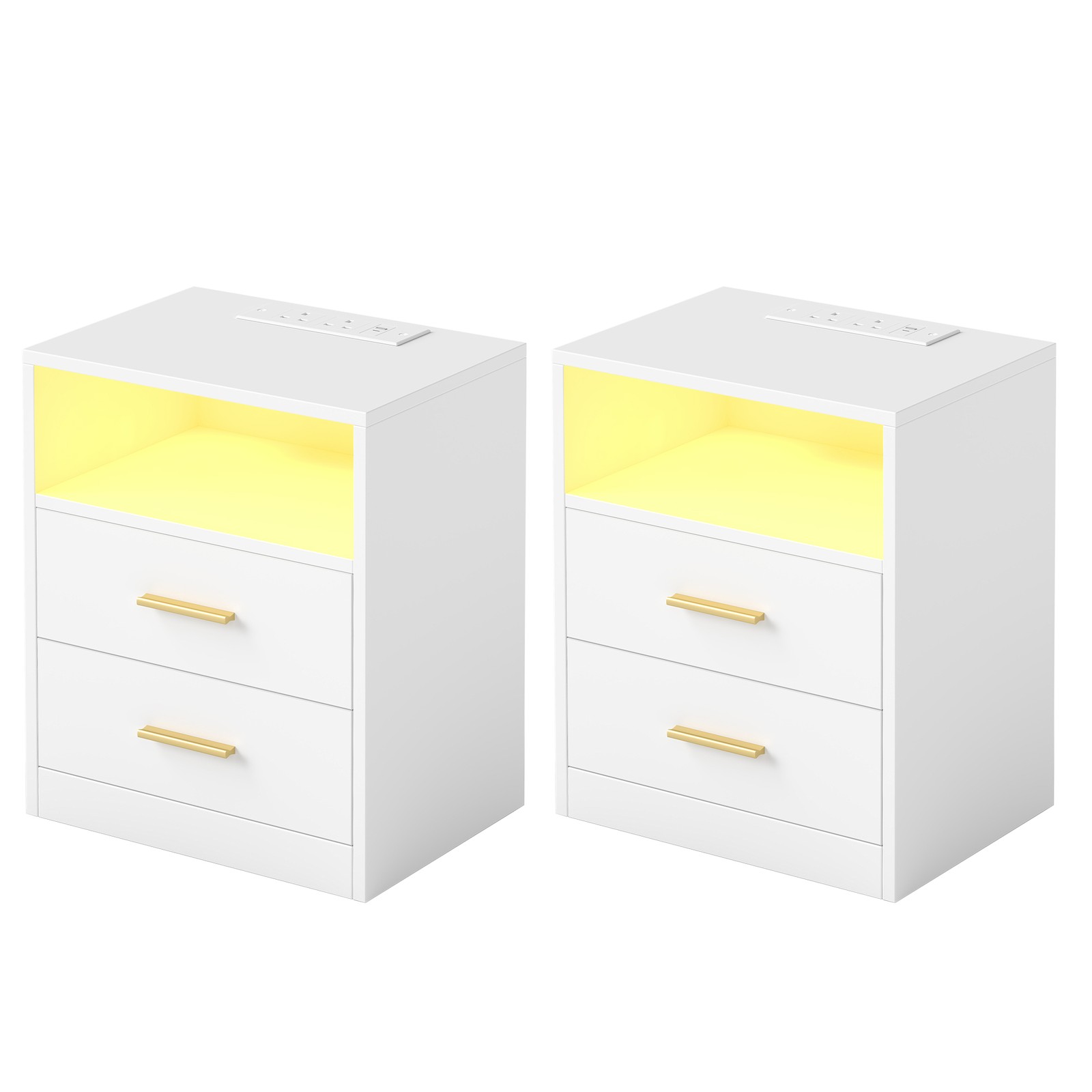 DOGITU Set of 2 LED Side Tables with USB Ports - White