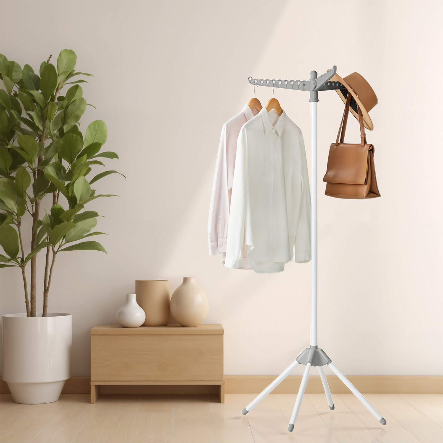 Drying Rack - VERRA 150cm Tall Laundry Rack with 3 Rotatable Arms and 4 Legs - Grey
