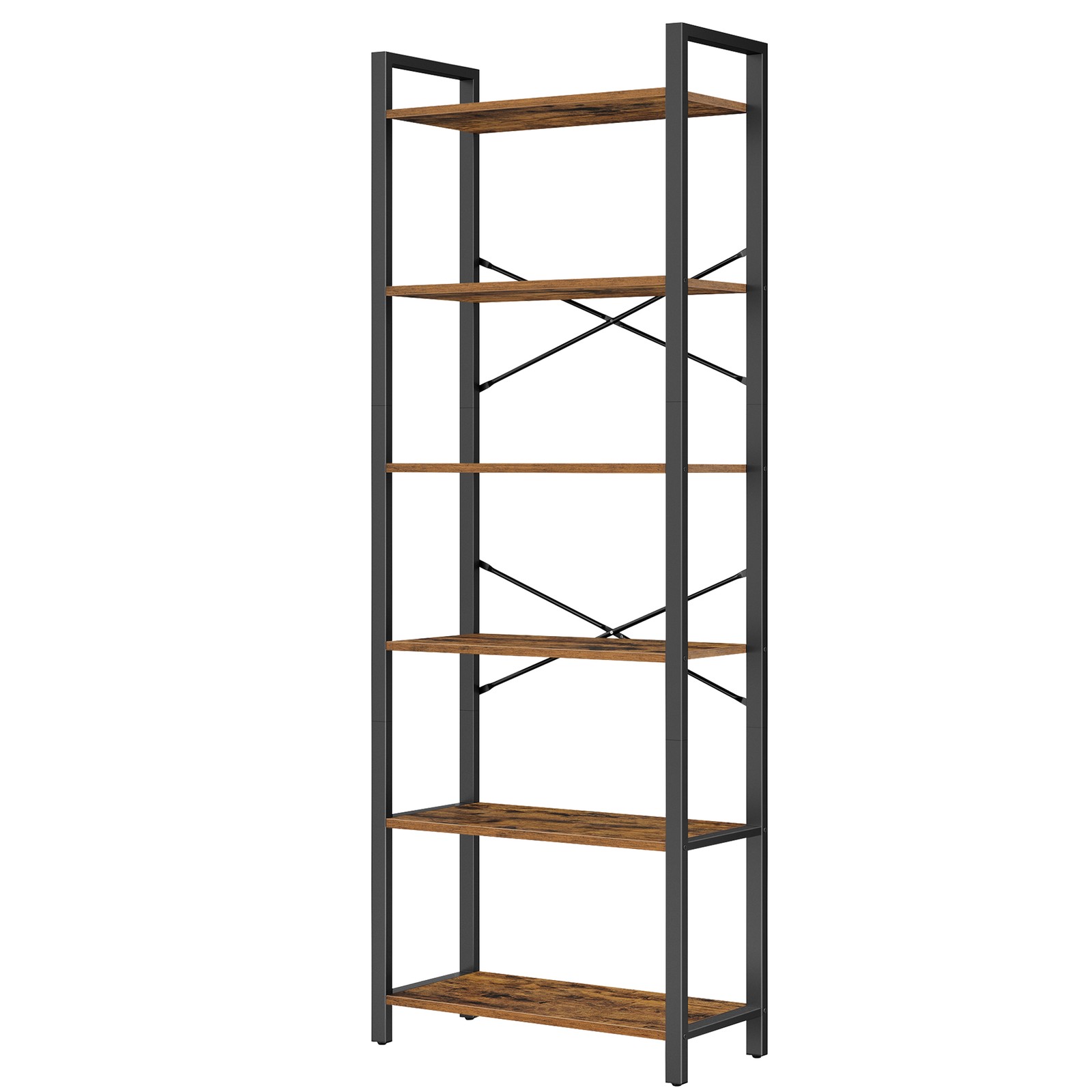 FAXOTY 6 Tier Bookcase - Oak and Black