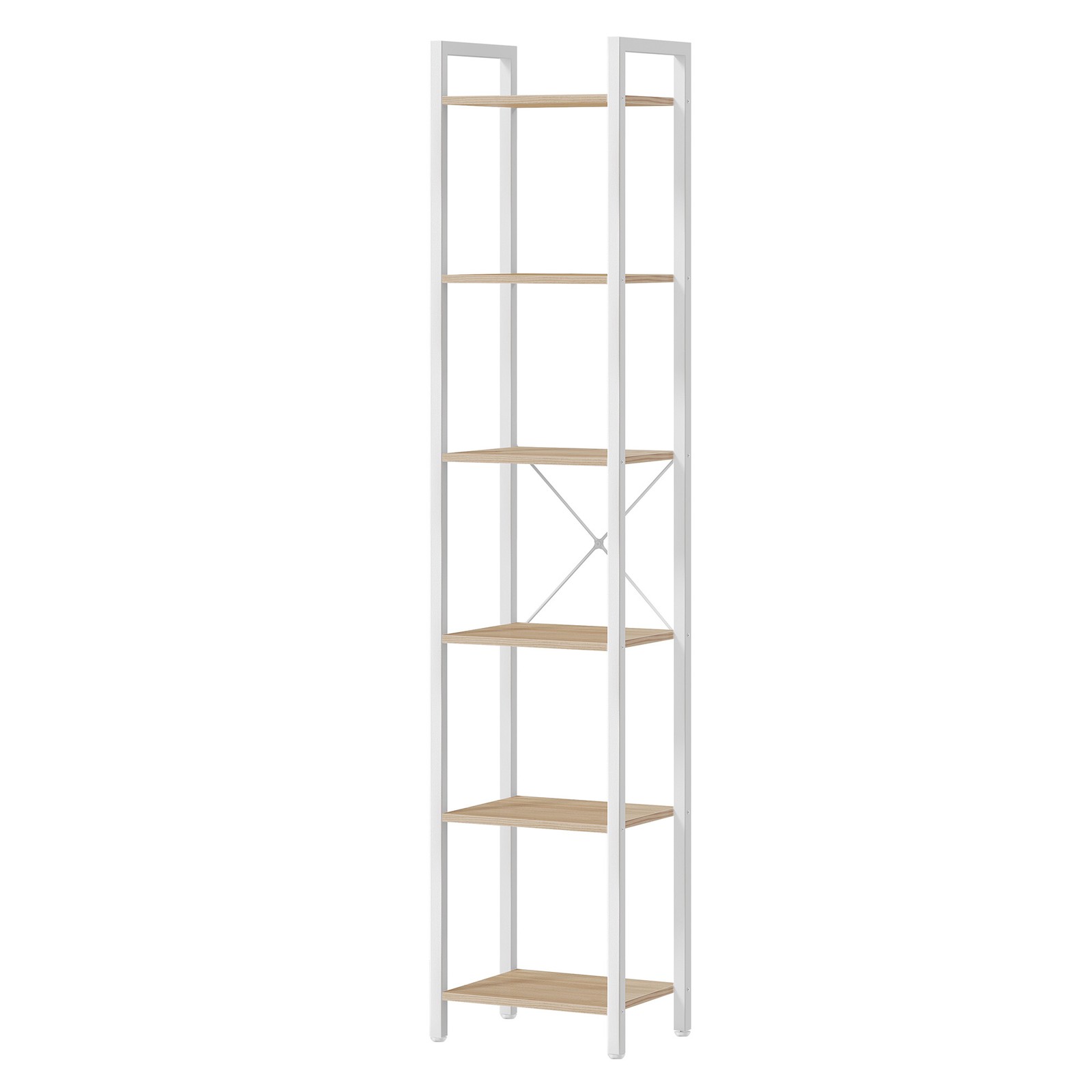 HAWTHORNMERE 6 Tier Narrow Bookshelf - White and Light Oak