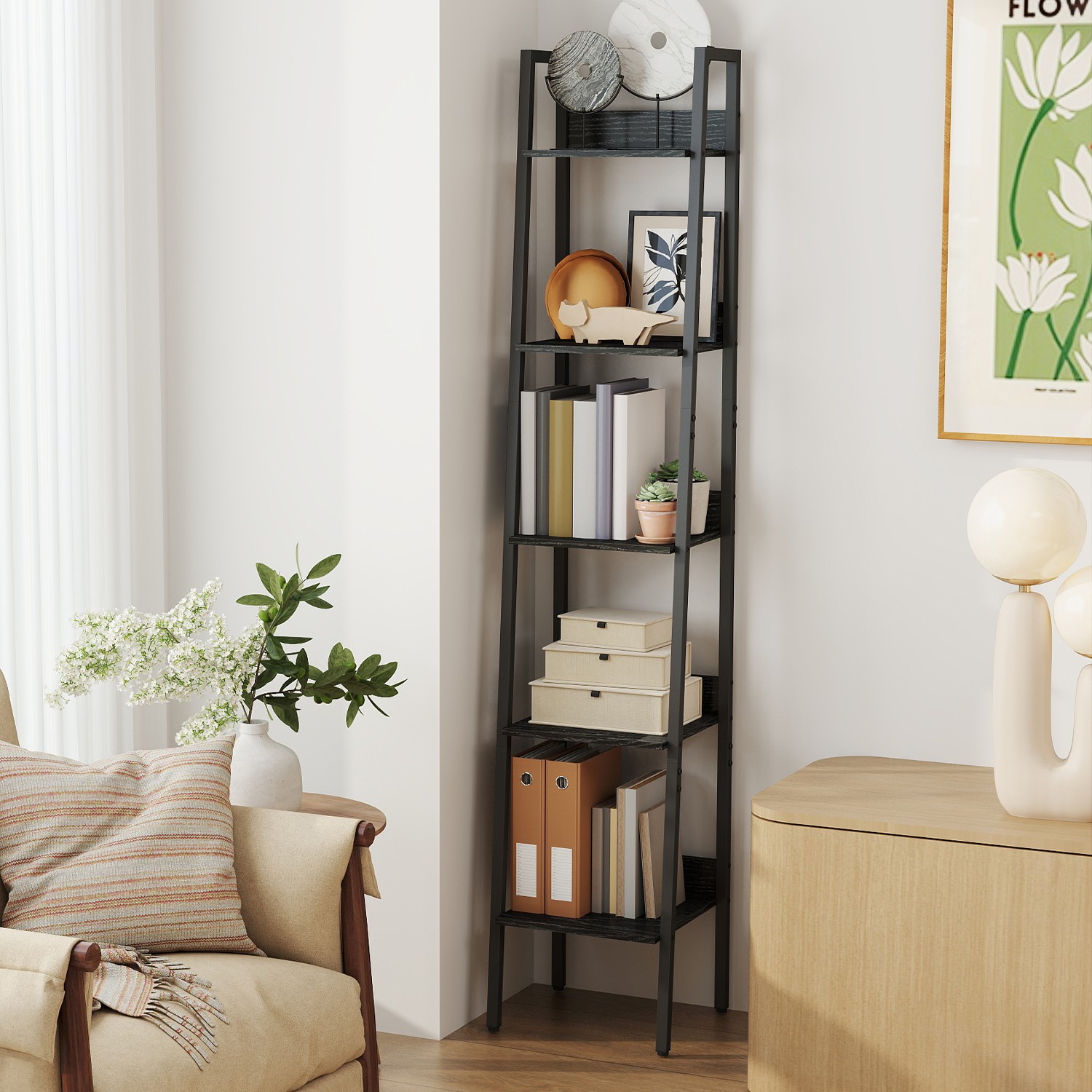 Bookshelf - VERRA 5 Tier Narrow Shelf 11.8 x 13.3 x 66.9 Inches - Black