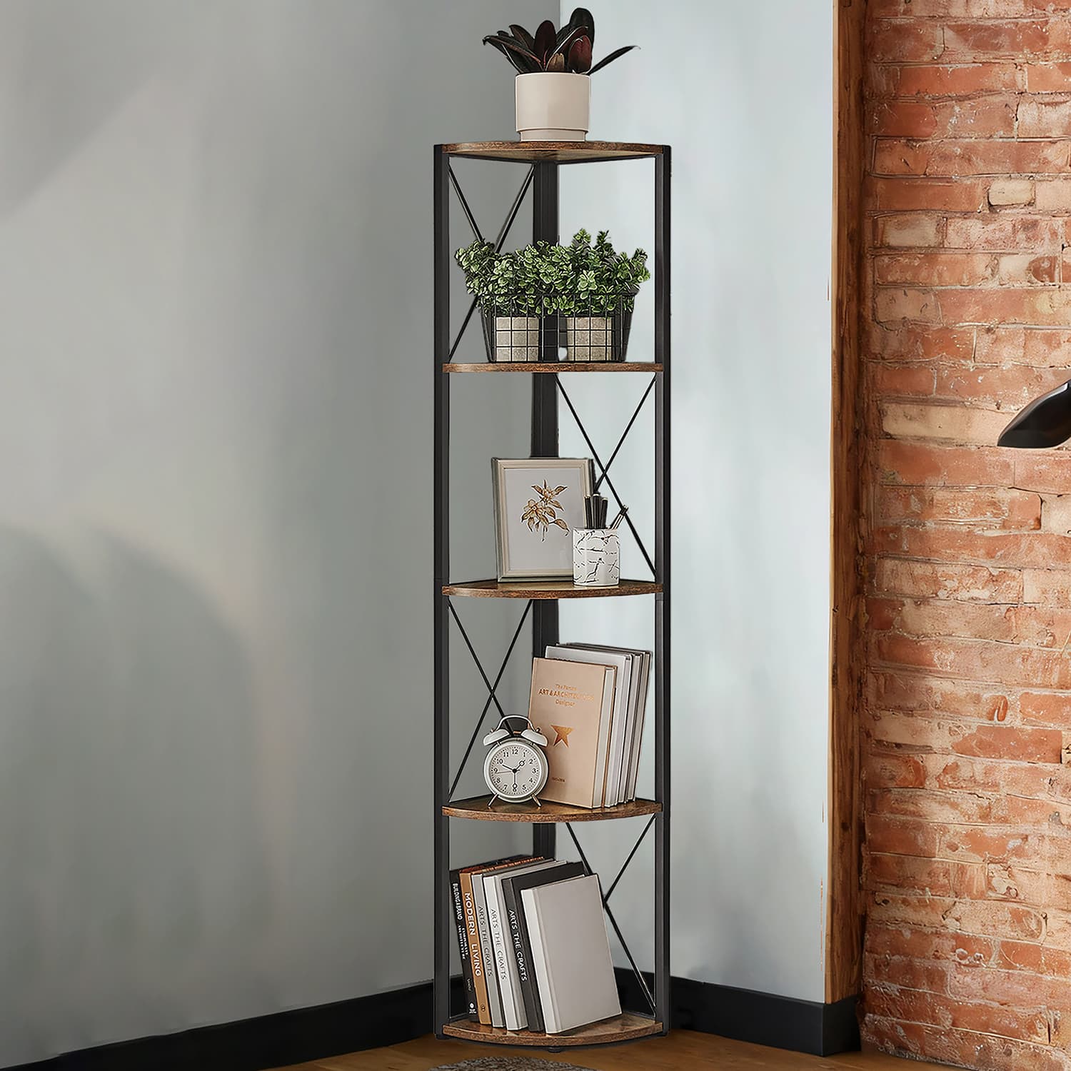 Corner Shelf - VERRA 5 Tier Storage Shelving Versatile for Plants and Books - Black