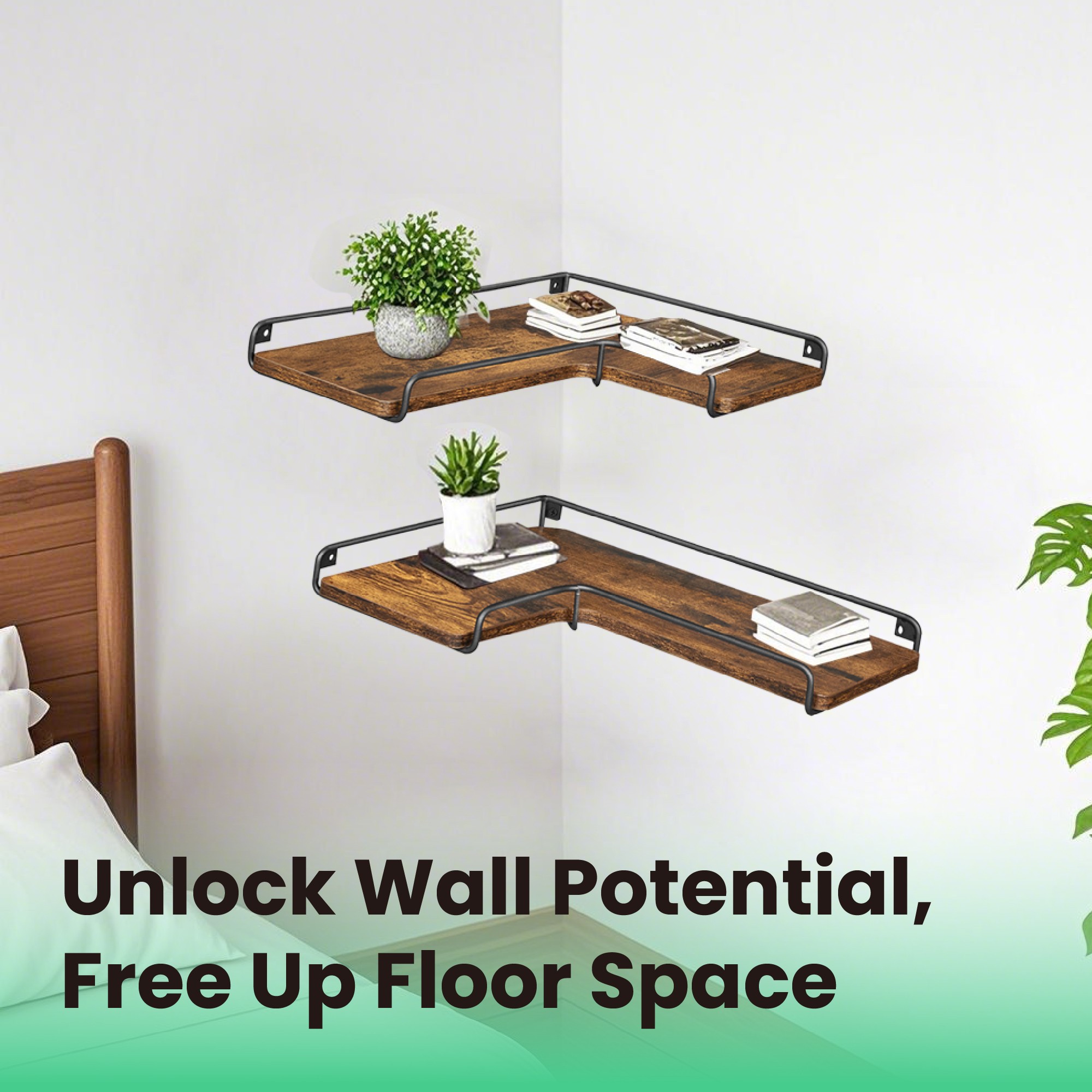 Floating Shelves - VERRA L-Shaped Corner Shelves Rustic Brown