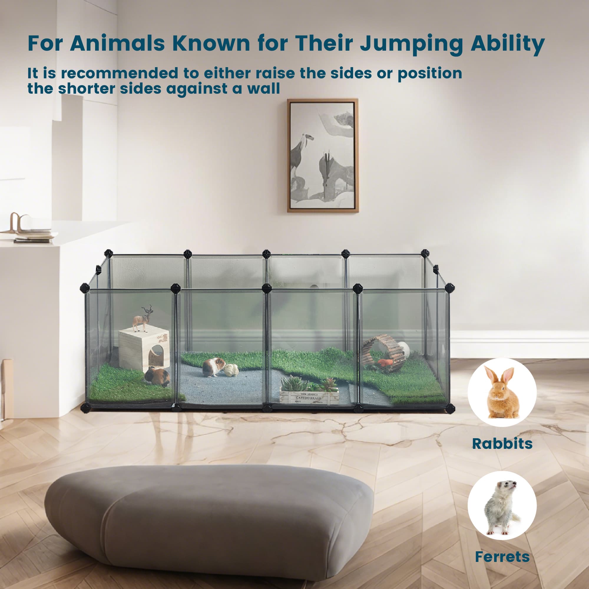 Pet Playpen - VERRA Small Animal Pen with Floor - Grey