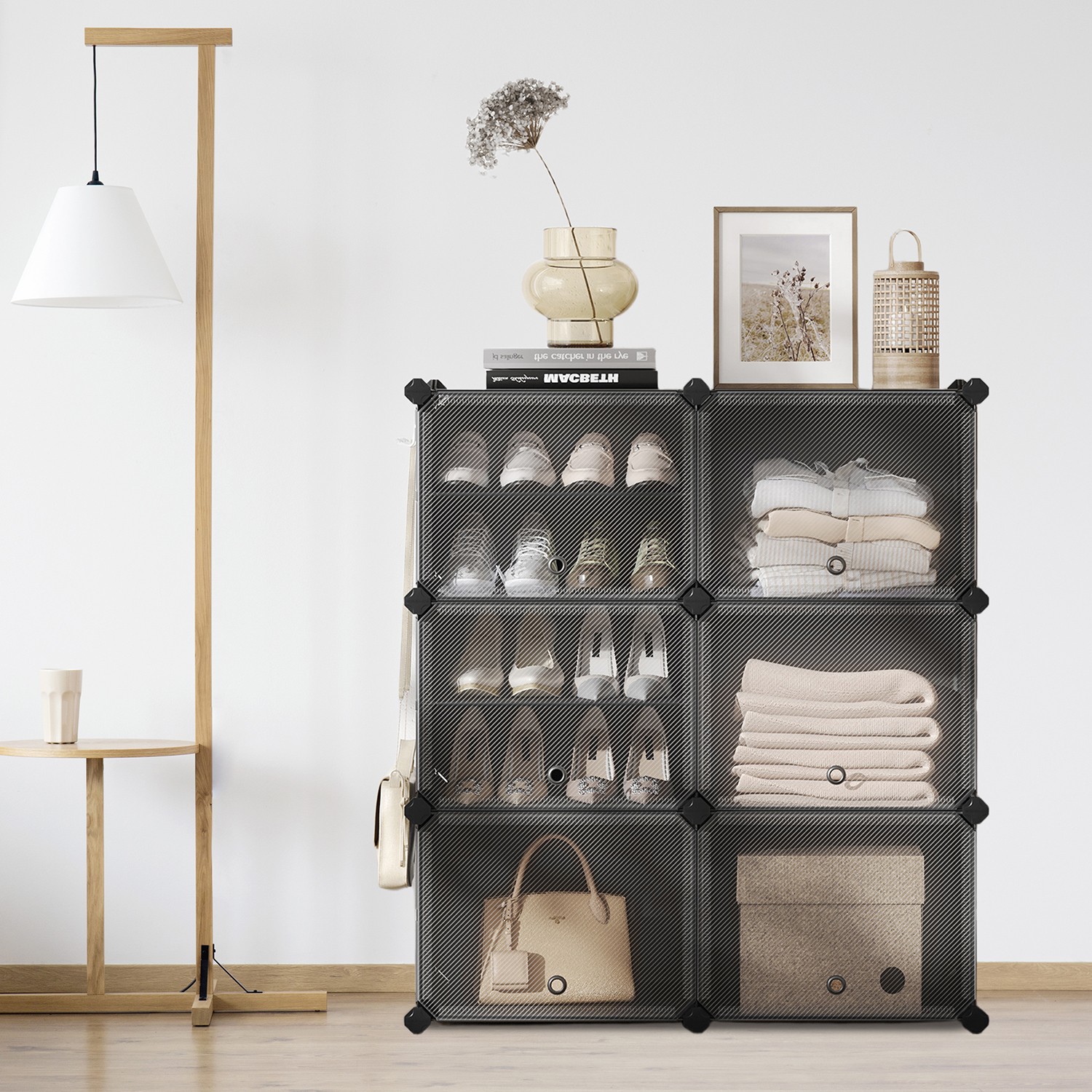 VERRA Shoe Rack - 12 Slots Interlocking Modular Storage Medium Sized Rack - Black