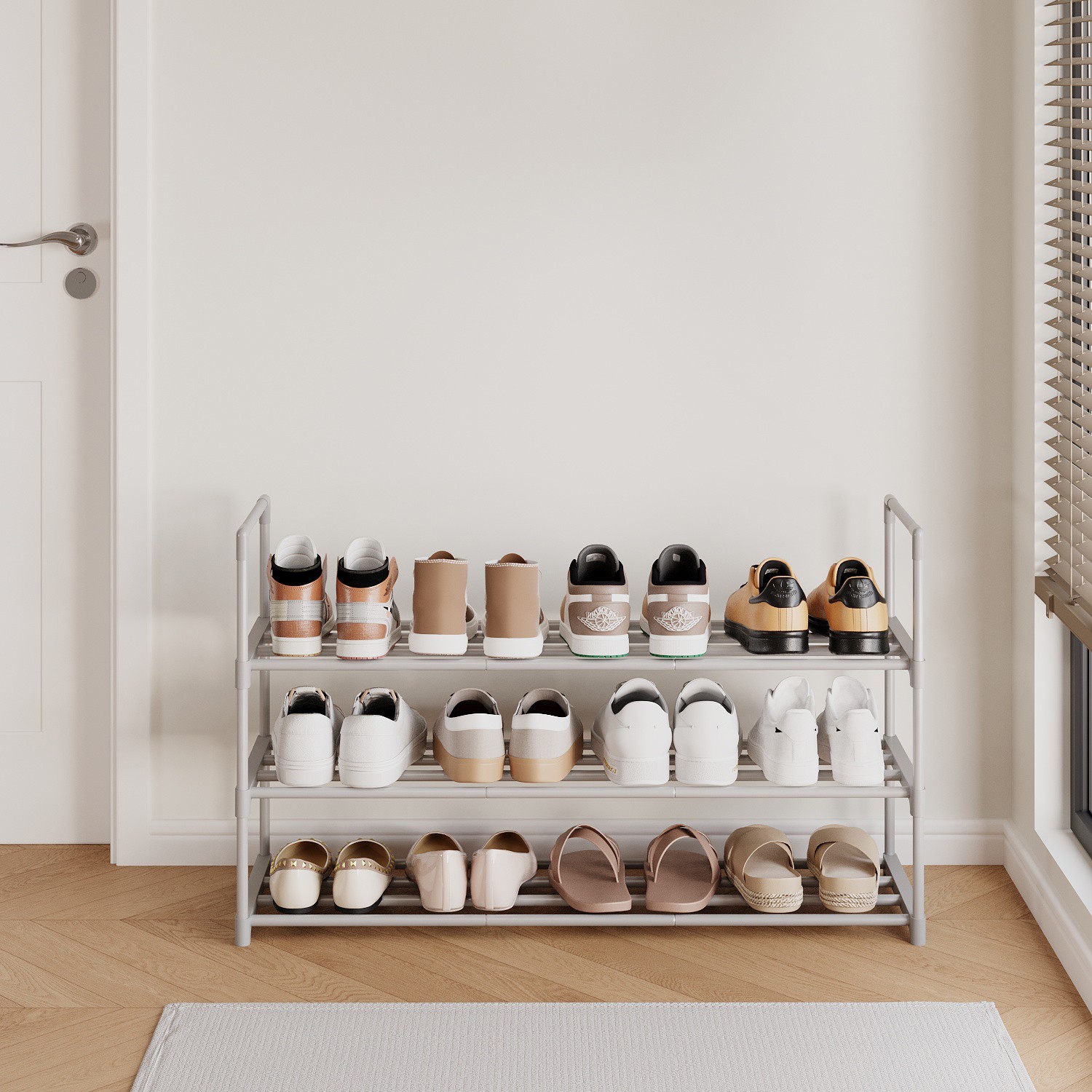 VERRA Shoe Rack - 3 Tier Storage Medium Sized Rack - Grey