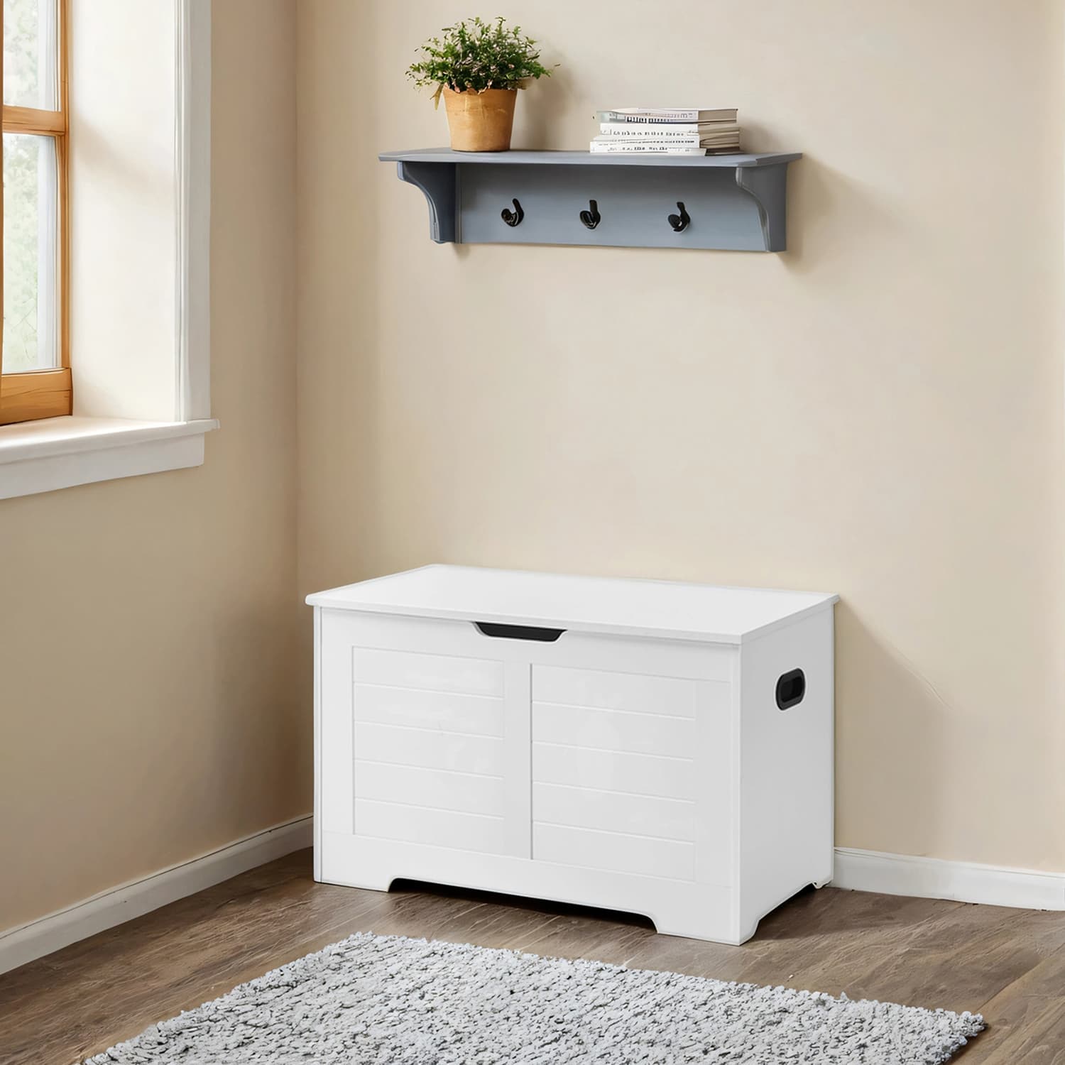 Storage Chest - VERRA Trunk Bench Style with 2 Safety Hinges 80cm - White
