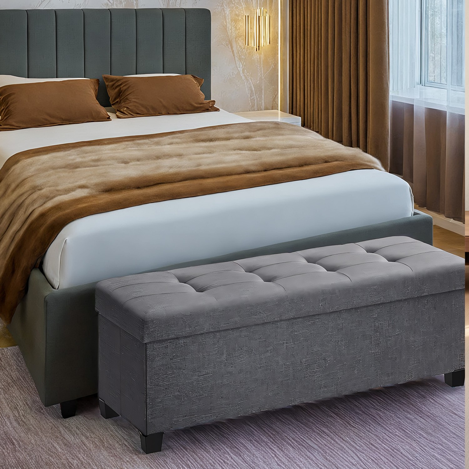 Ottoman Bench - VERRA Foldable Foot Rest with Plastic Legs - Grey